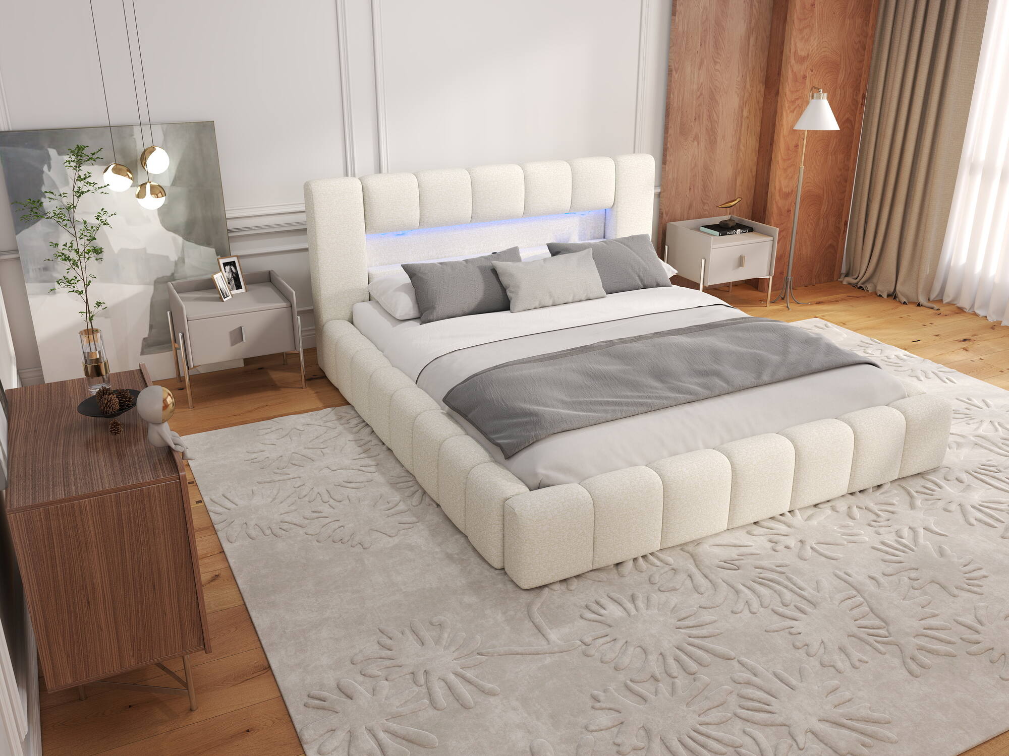 Dumonde kárpitozott ágy, bézs, Palermo 180x200 cm, felnyitható ágyráccsal, tárolórekesszel