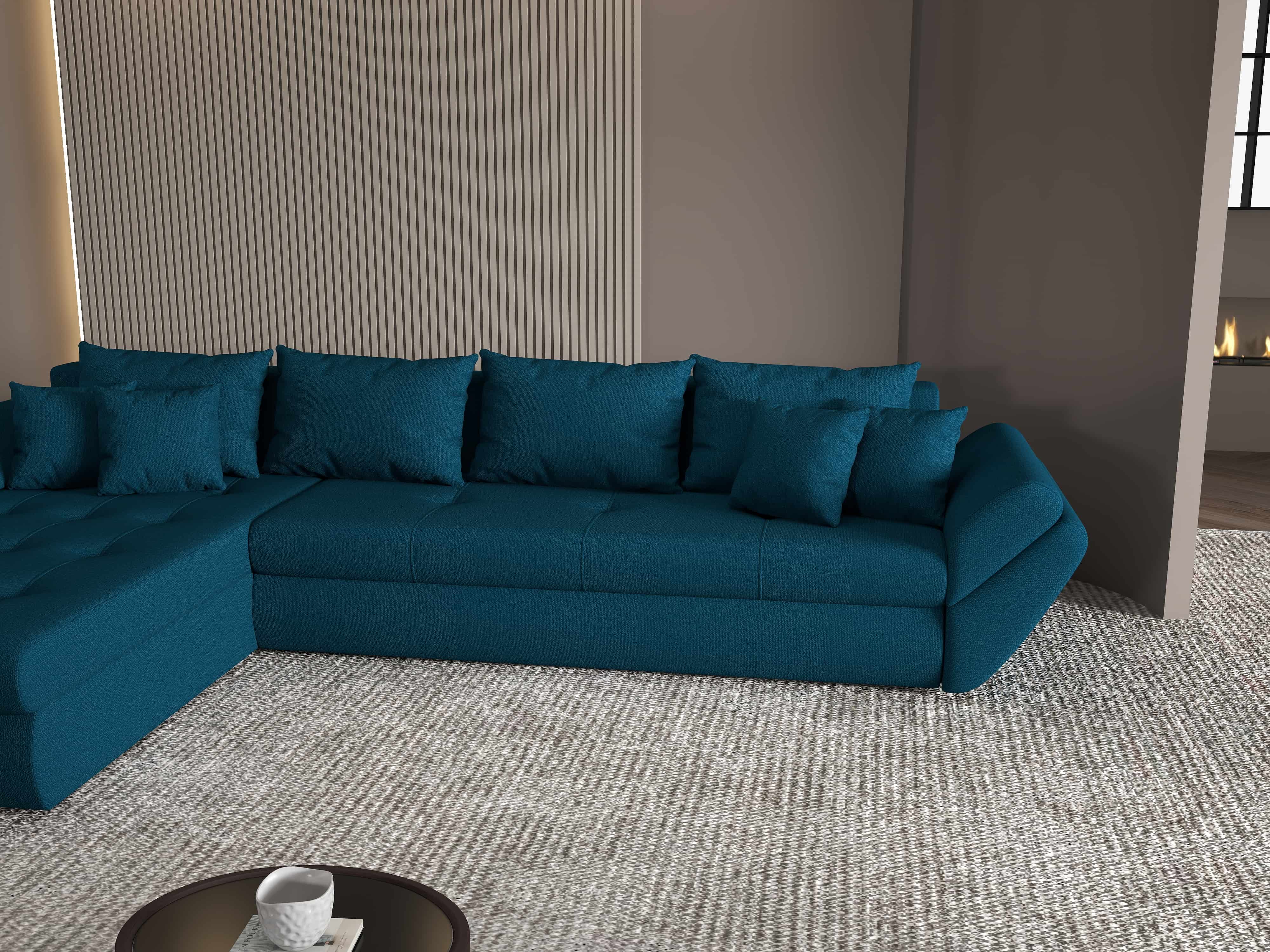 Colțar extensibil dumonde cu ladă de depozitare si sezut confortabil din spuma HR, Loana XL Enjoy Petrol 335x185 cm Fabrica