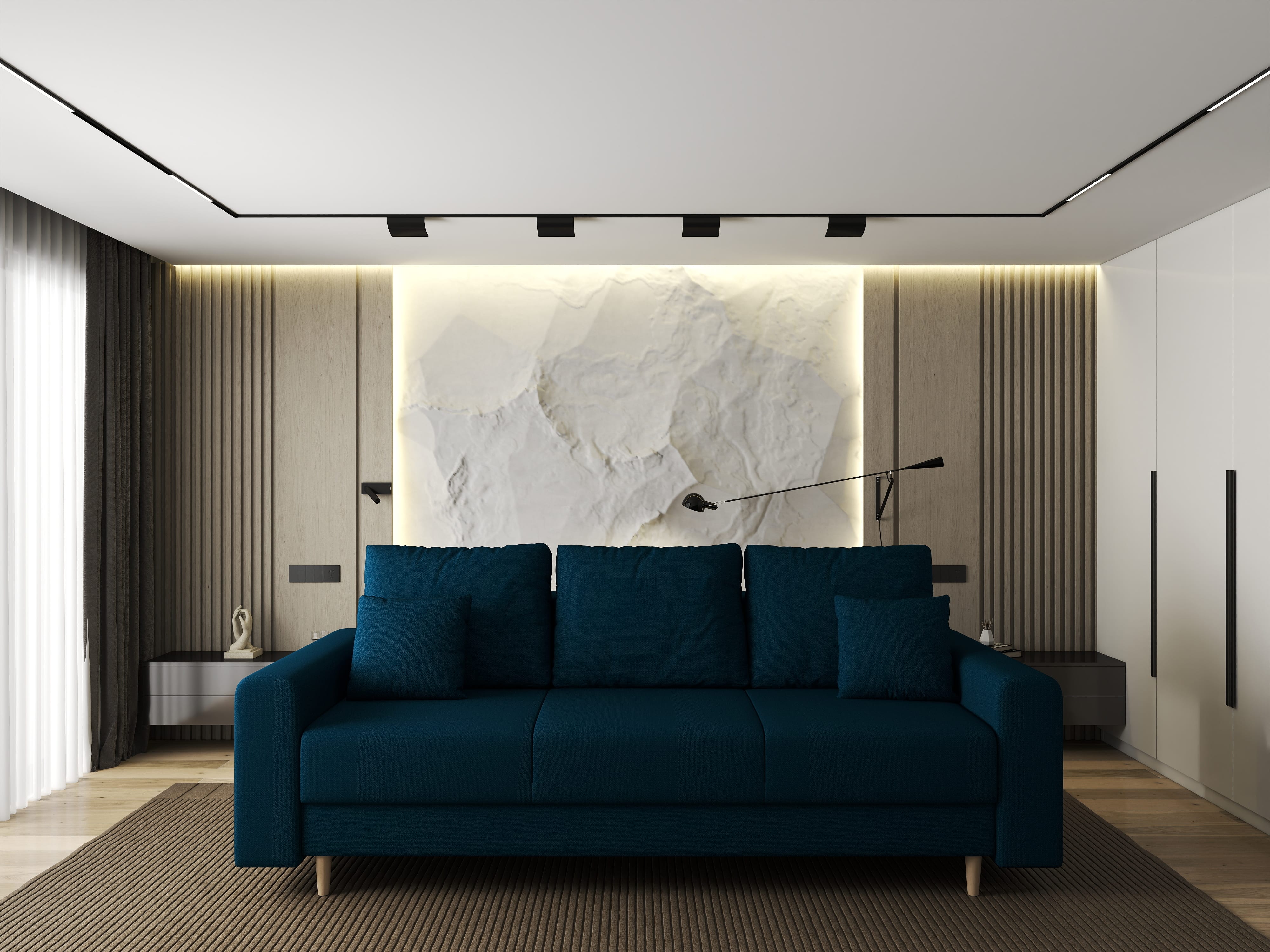Canapea extensibilă dumonde cu ladă de depozitare si sezut confortabil din spuma HR, Kronos Enjoy Petrol 210x100 cm fabrica