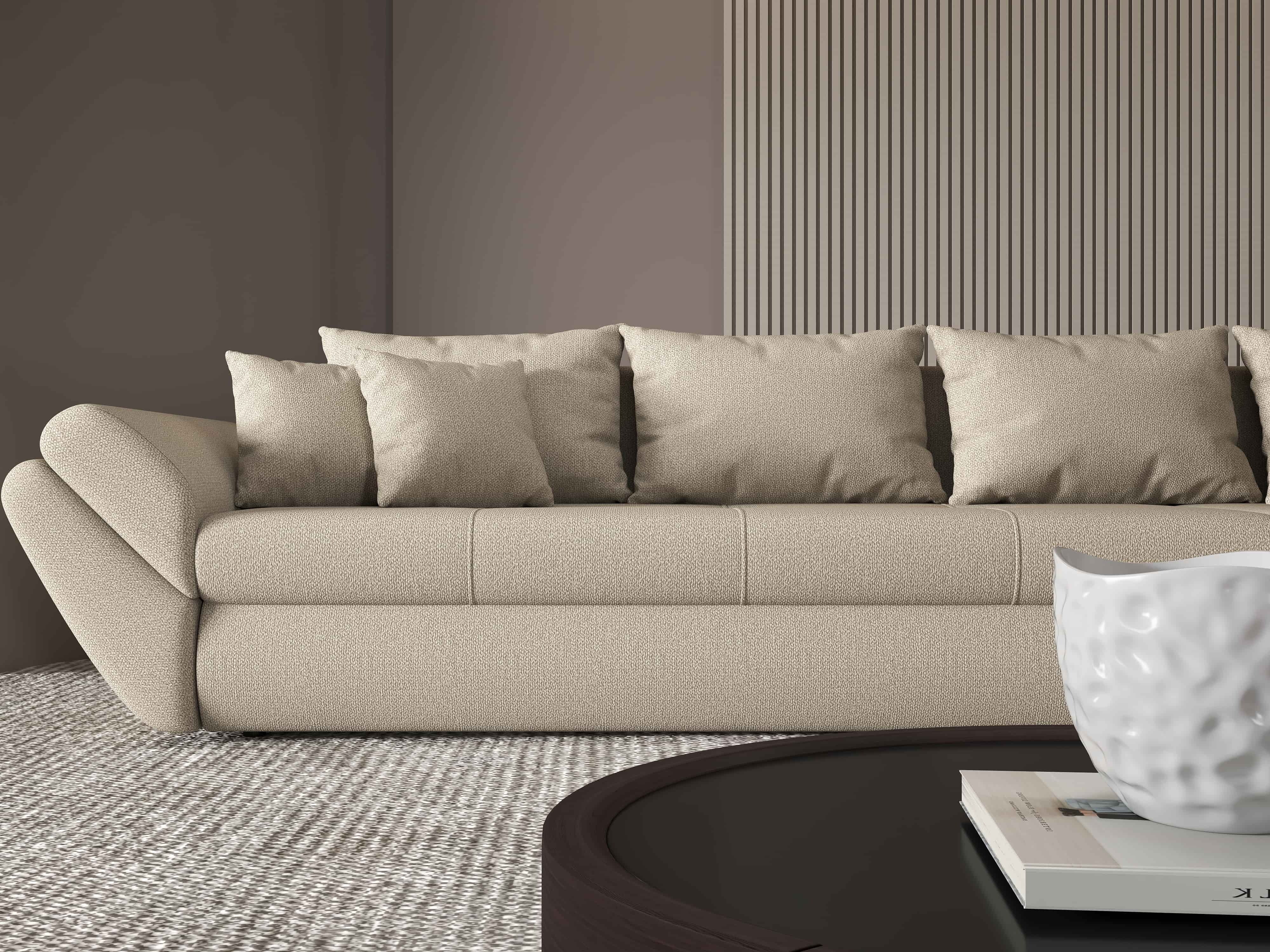 Colțar extensibil dumonde cu ladă de depozitare si sezut confortabil din spuma HR, Loana XL Enjoy Camel II 335x185 cm Fabrica