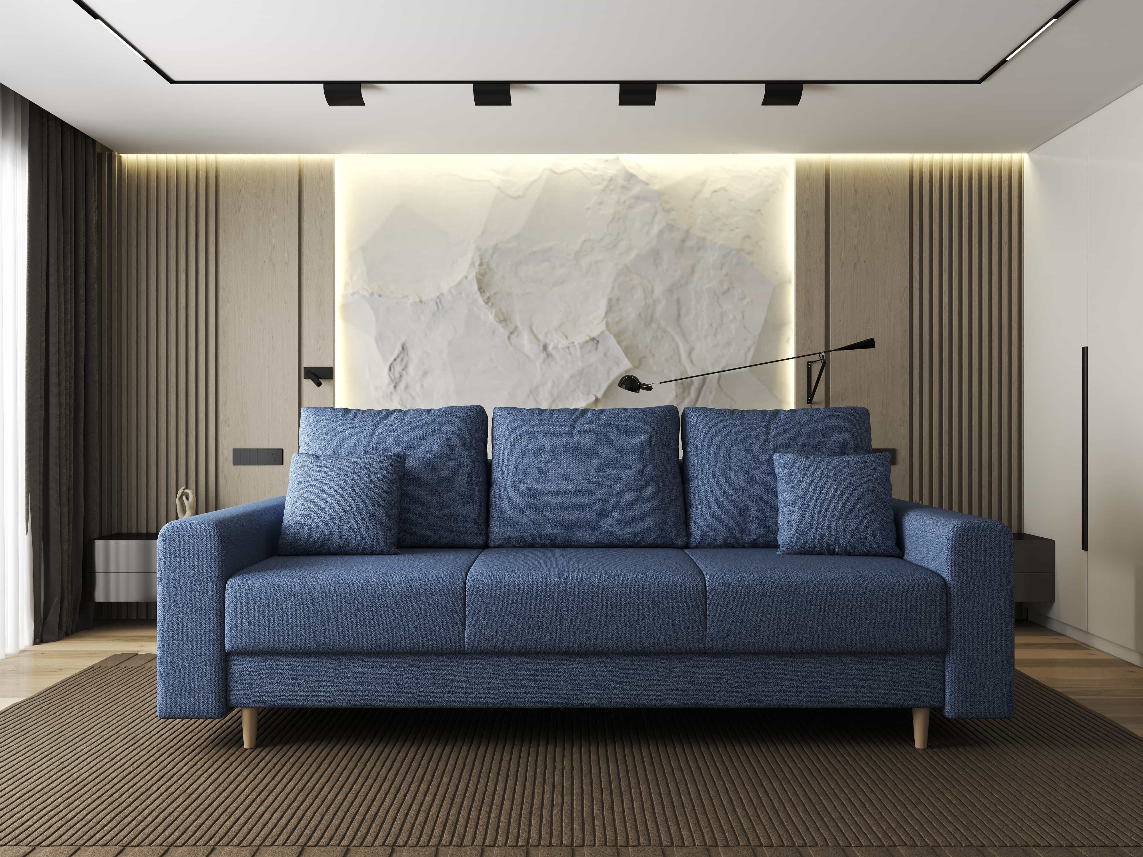 Canapea extensibilă dumonde cu ladă de depozitare si sezut confortabil din spuma HR, Kronos Enjoy Albastru 210x100 cm fabrica