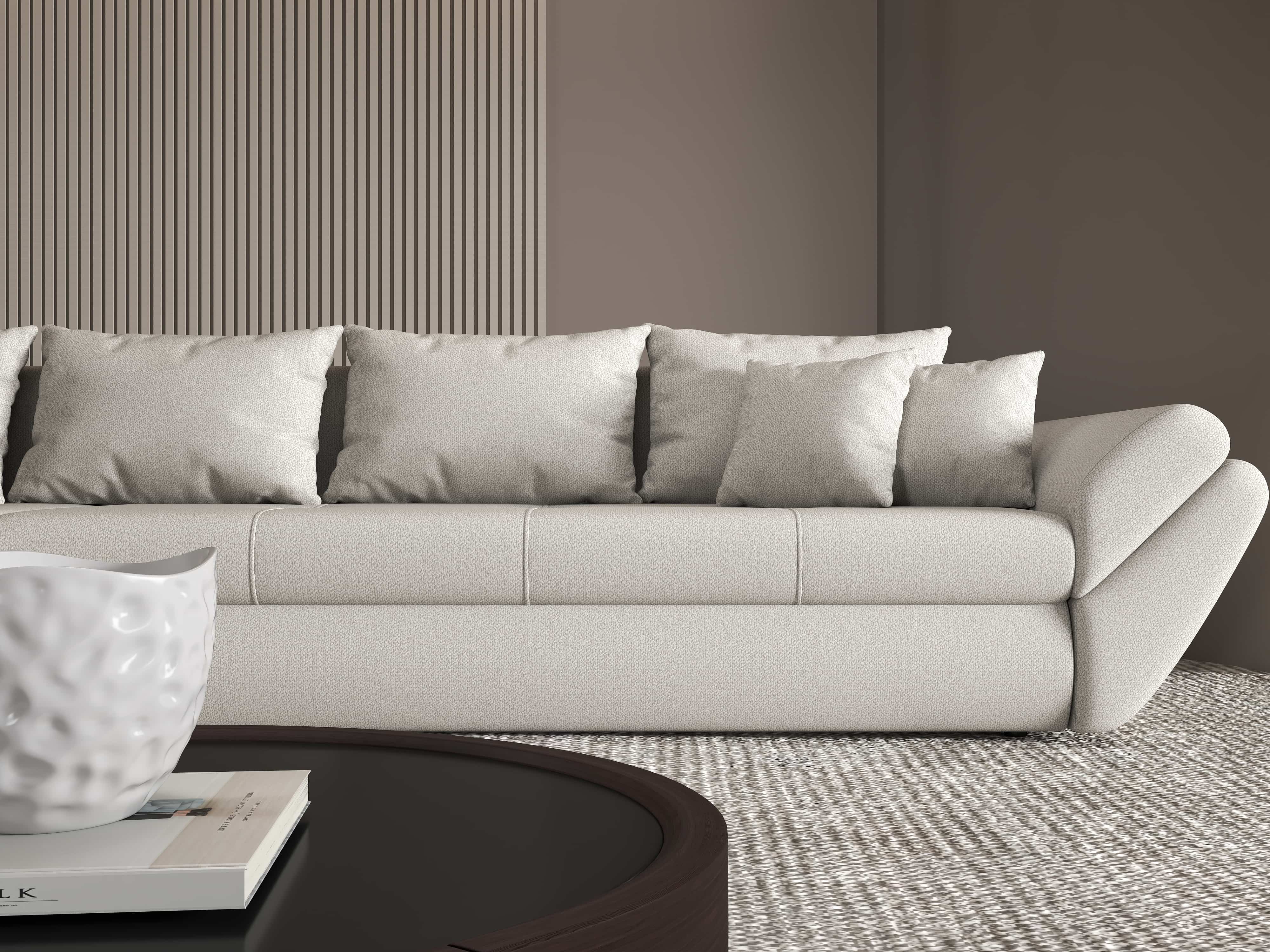 Colțar extensibil dumonde cu ladă de depozitare si sezut confortabil din spuma HR, Loana XL Enjoy Beige 335x185 cm Fabrica