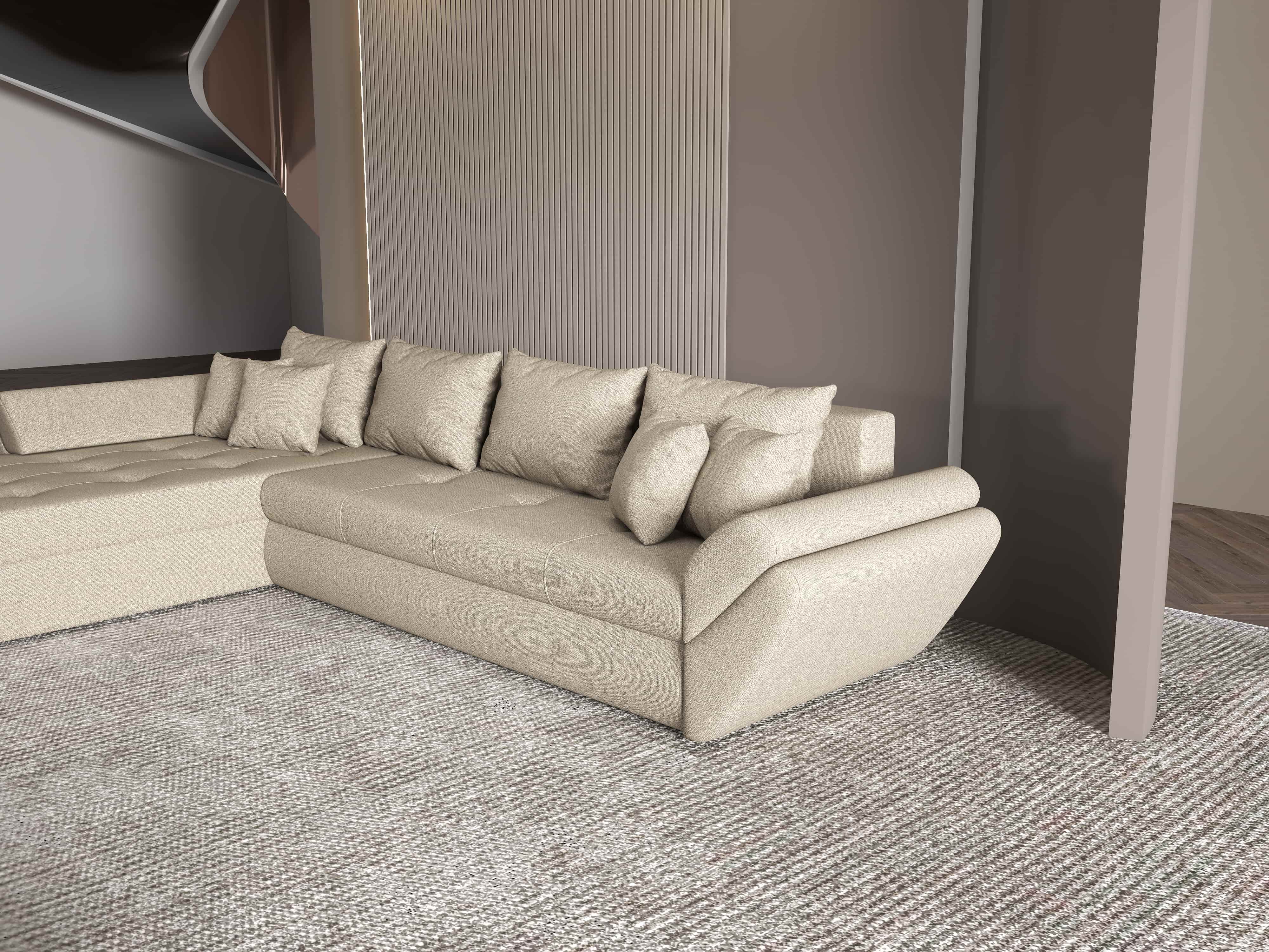 Colțar extensibil dumonde cu ladă de depozitare si sezut confortabil din spuma HR, Loana XL Enjoy Camel 335x185 cm Fabrica
