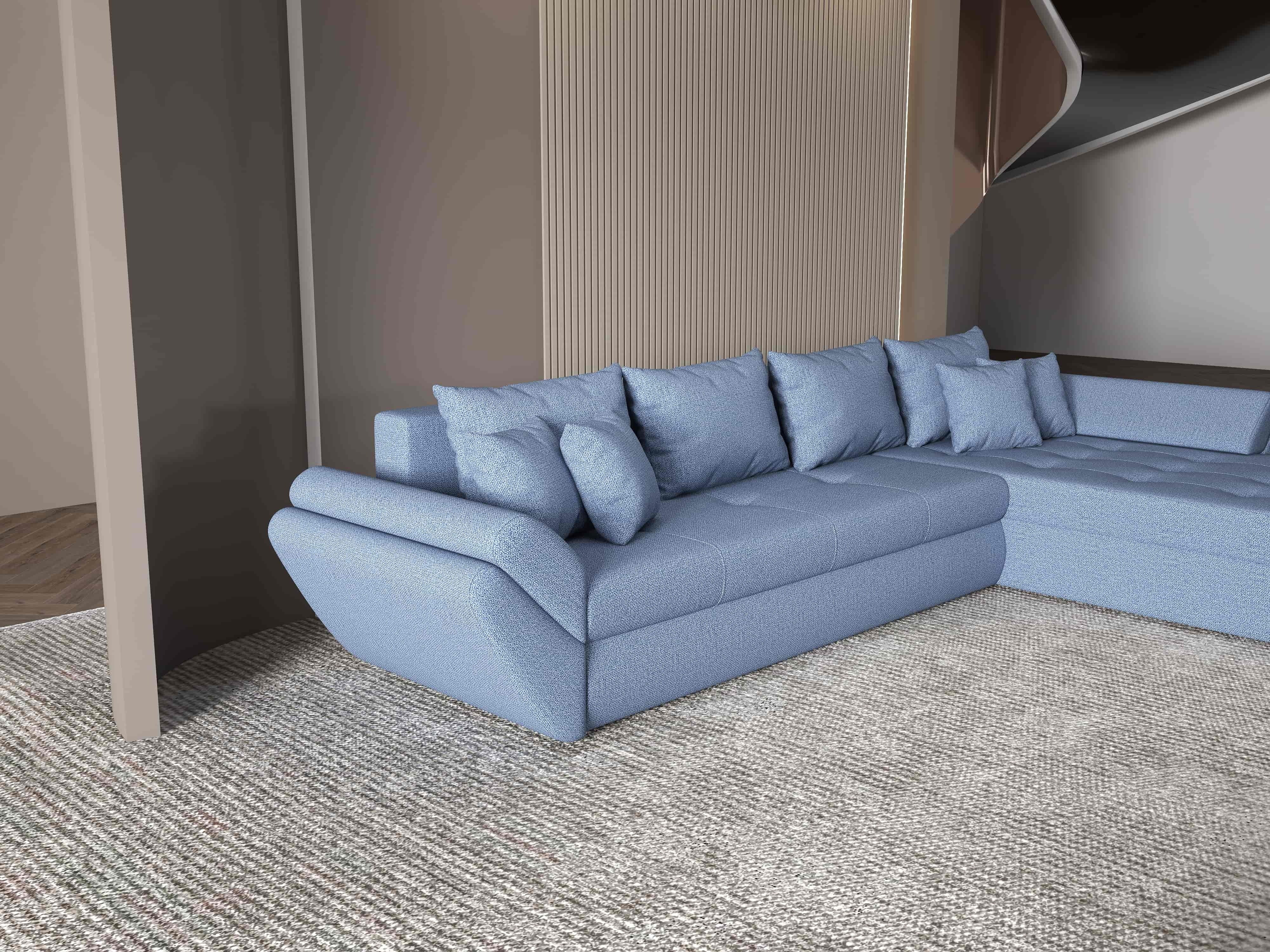 Colțar extensibil dumonde cu ladă de depozitare si sezut confortabil din spuma HR, Loana XL Enjoy Albastru II 335x185 cm Fabrica