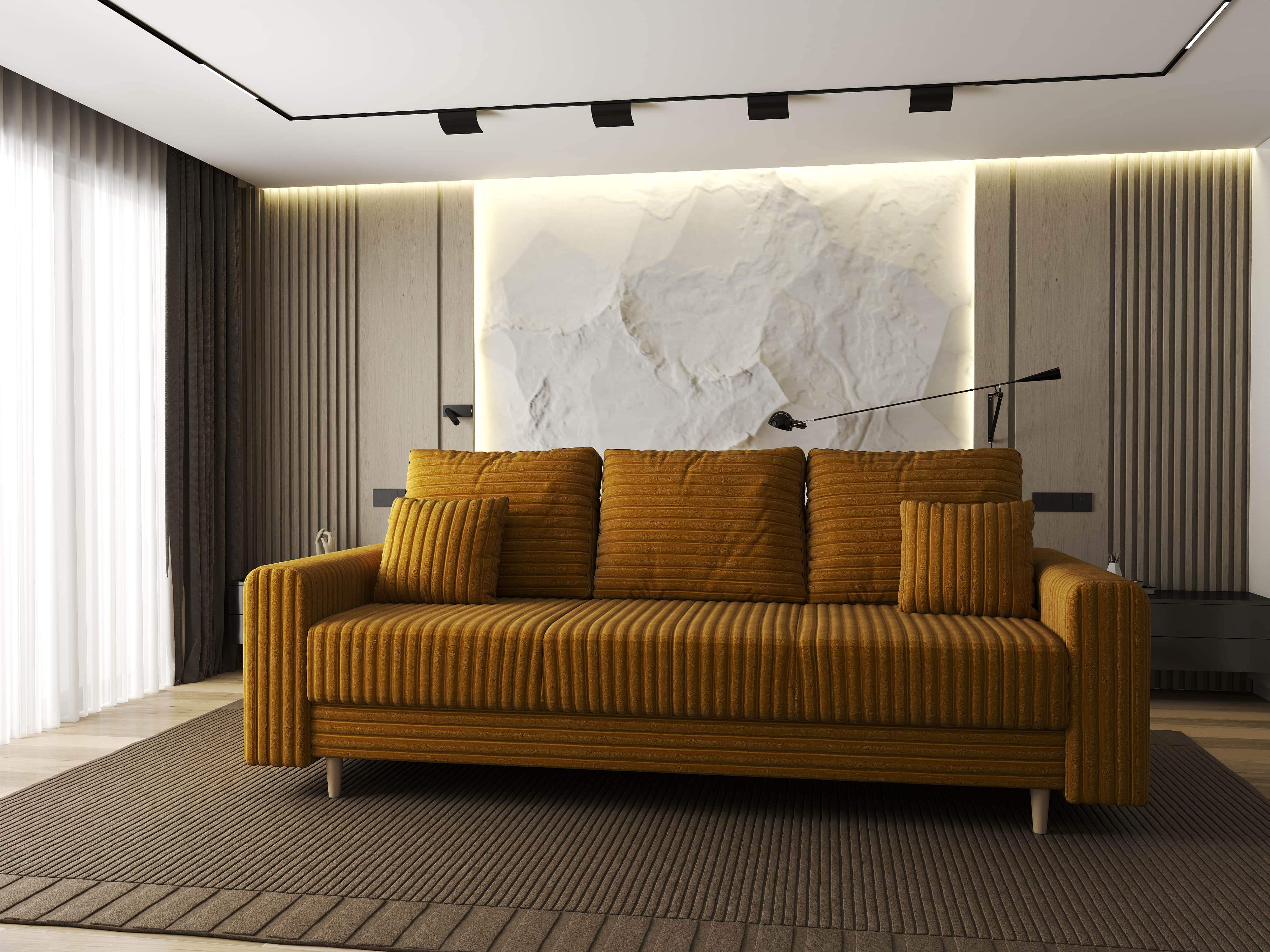 Canapea extensibilă dumonde cu ladă de depozitare si sezut confortabil din spuma HR, Kronos Ambience Mustar 210x100 cm fabrica
