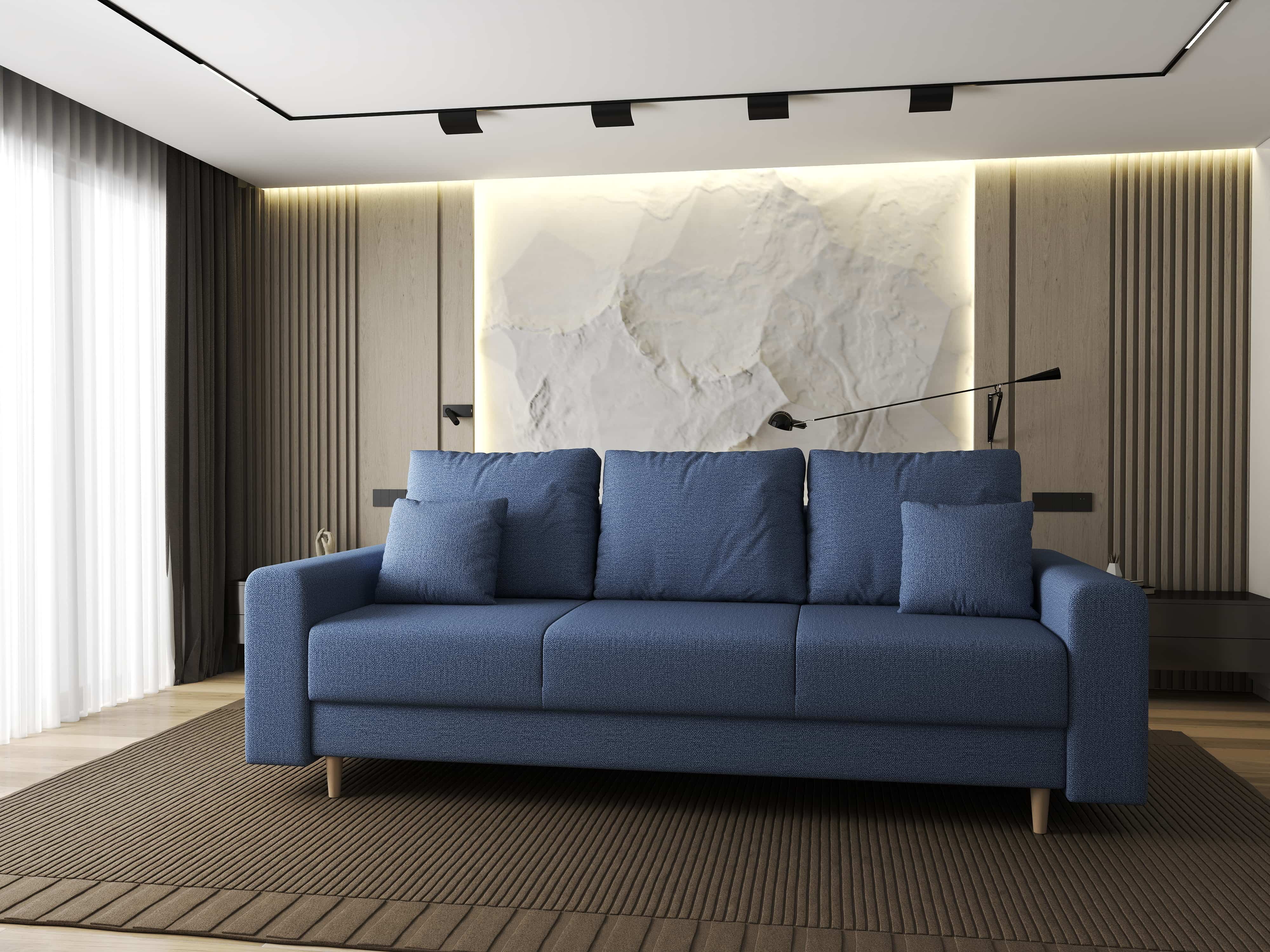 Canapea extensibilă dumonde cu ladă de depozitare si sezut confortabil din spuma HR, Kronos Enjoy Albastru 210x100 cm fabrica