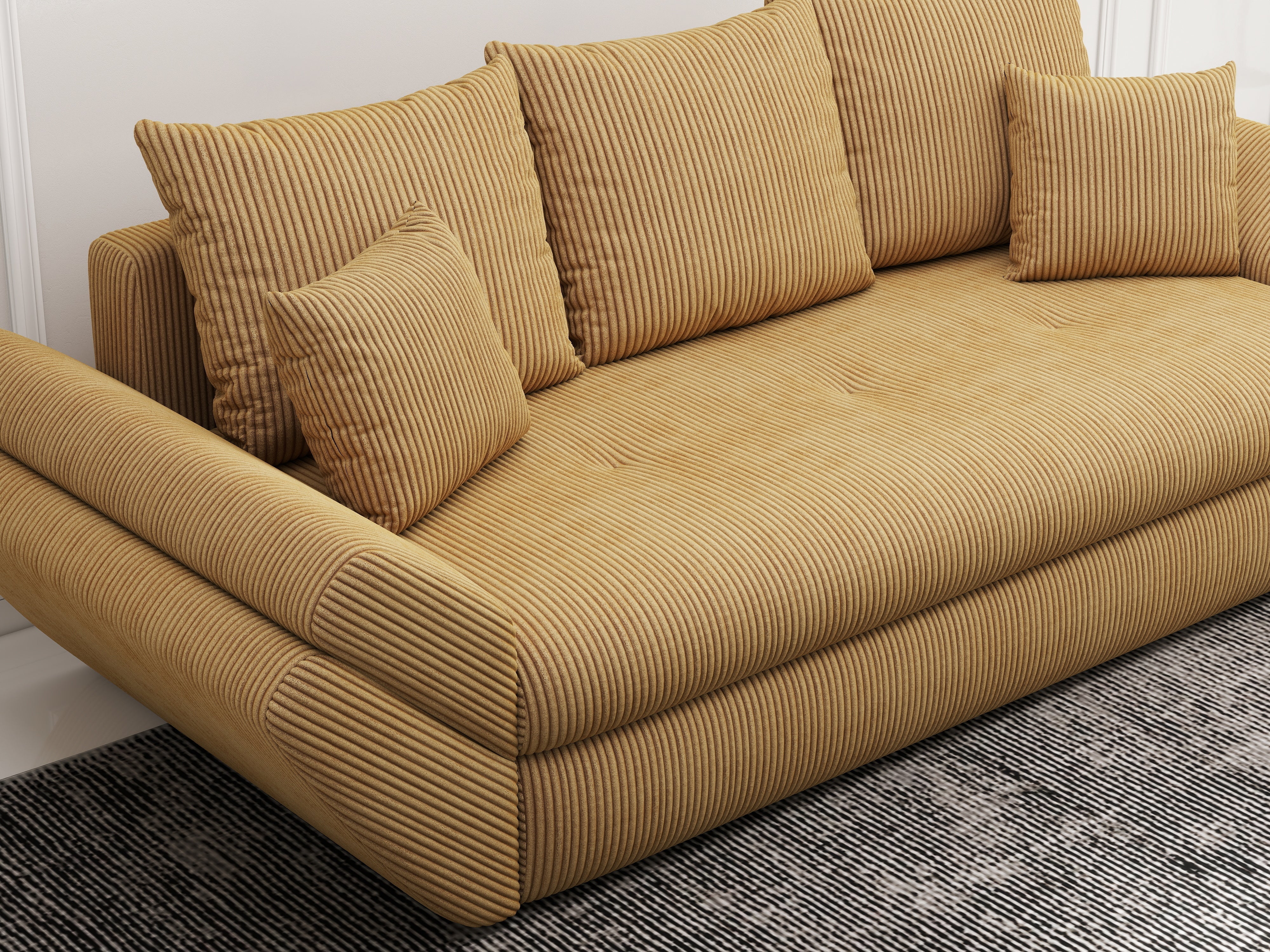 Canapea extensibilă dumonde cu ladă de depozitare si sezut confortabil din spuma HR, Loana Zoom Mustar 250x100 cm Fabrica