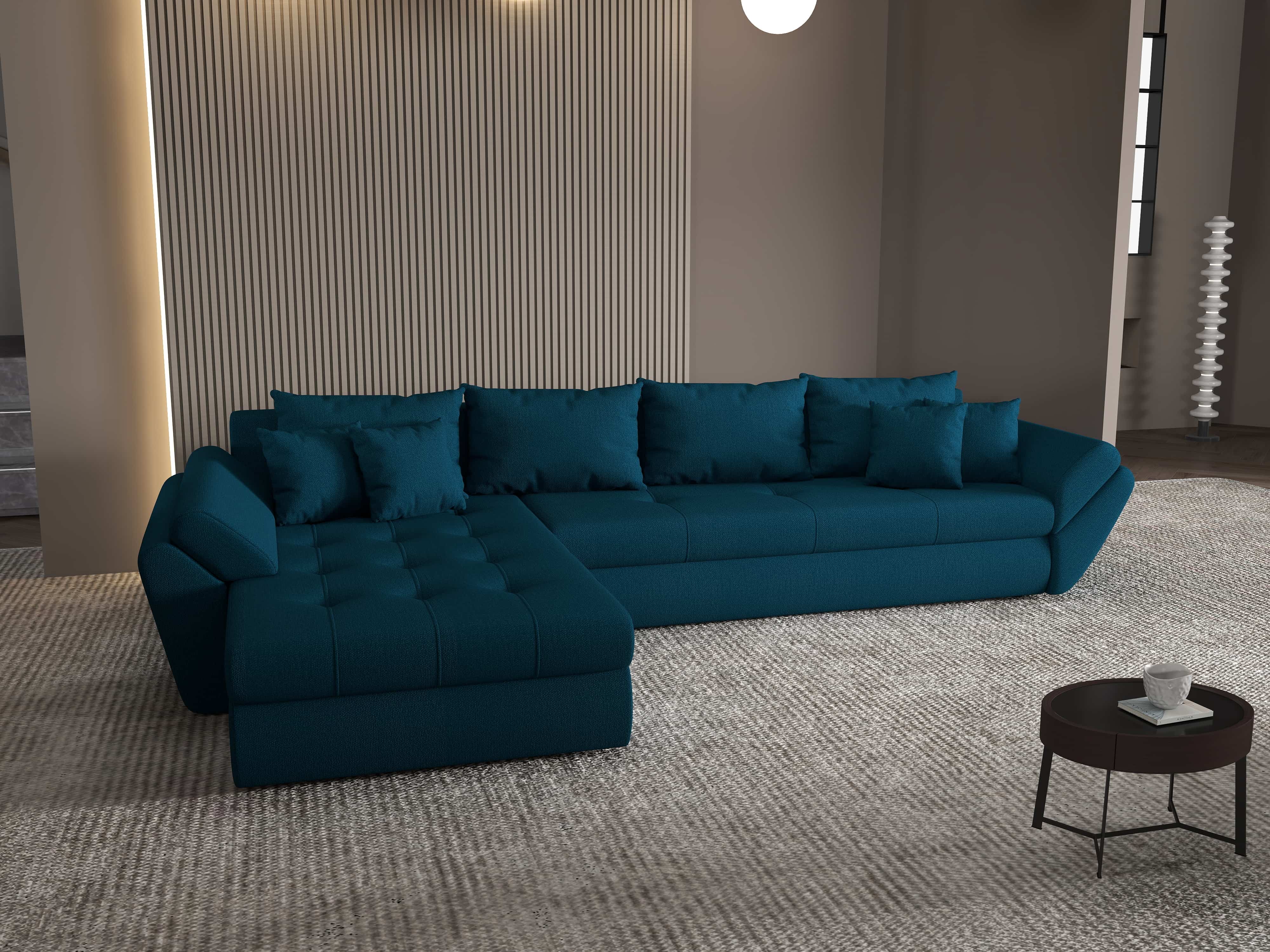 Colțar extensibil dumonde cu ladă de depozitare si sezut confortabil din spuma HR, Loana XL Enjoy Petrol 335x185 cm Fabrica