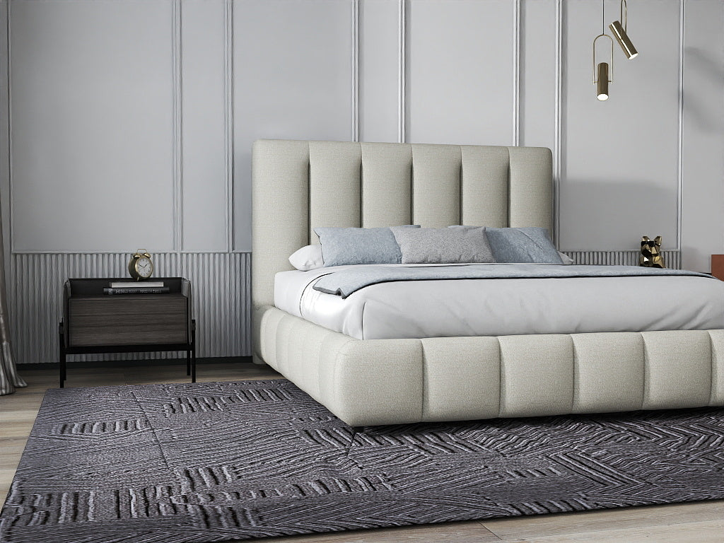 Pat dormitor dumonde, tapitat gri, Divaneo 160x200 cm, somiera rabatabila inclusa, spatiu depozitare WLS