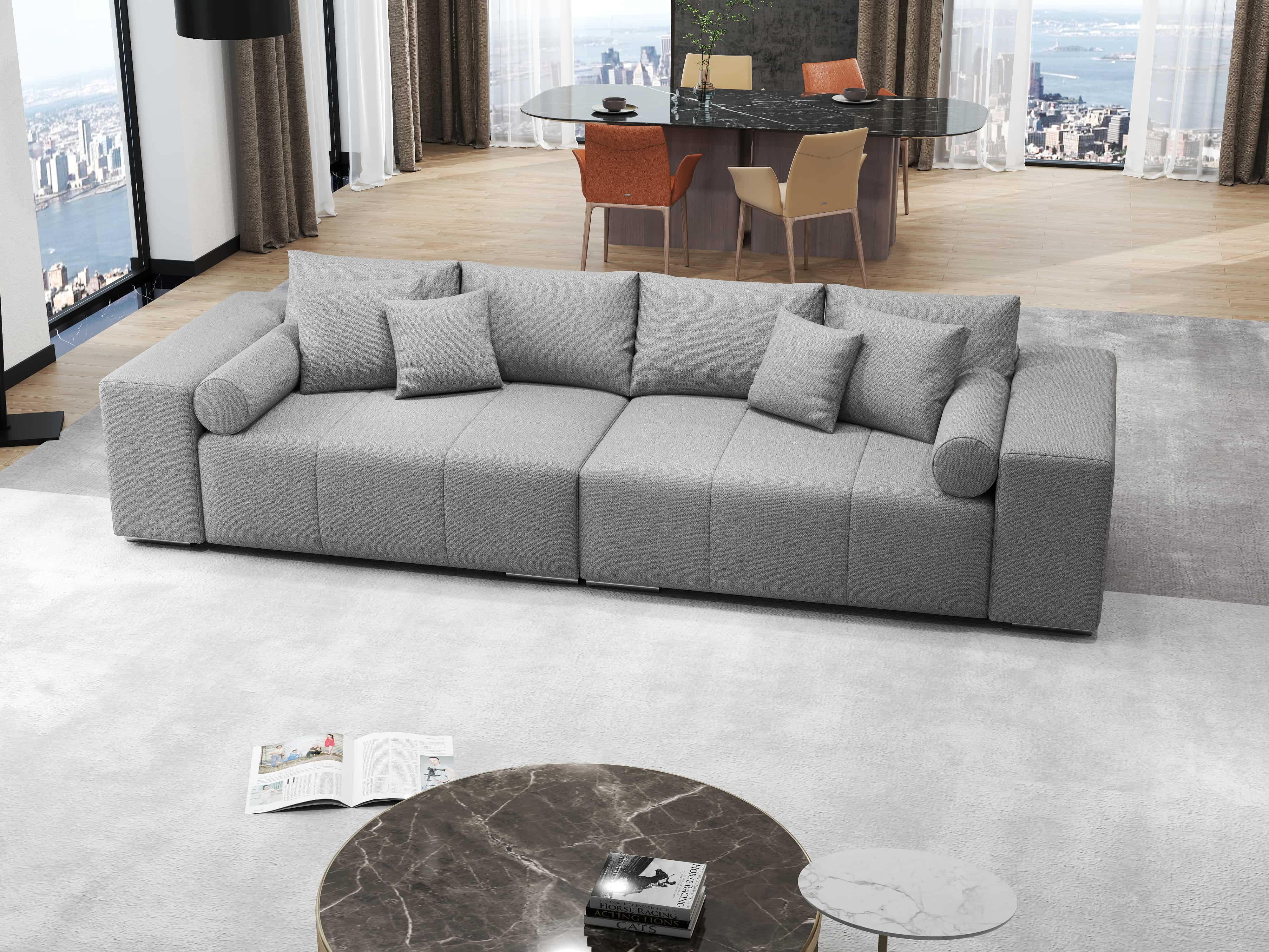 Canapea extensibilă dumonde cu ladă de depozitare si sezut confortabil din spuma HR, Marbela Enjoy Grey XXL 295x100 cm fabrica