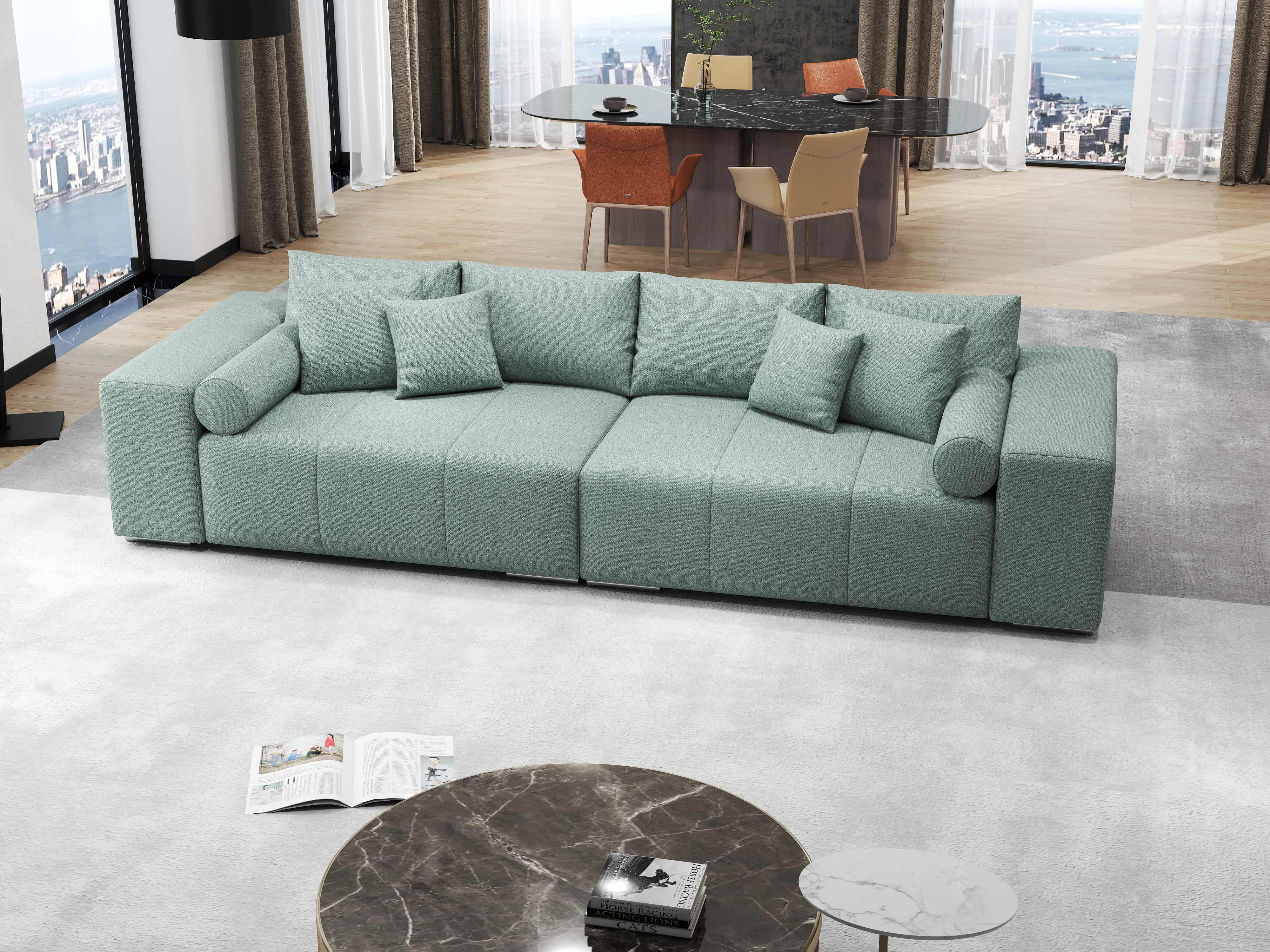 Canapea extensibilă dumonde cu ladă de depozitare si sezut confortabil din spuma HR, Marbela Enjoy Mint XXL 295x100 cm fabrica