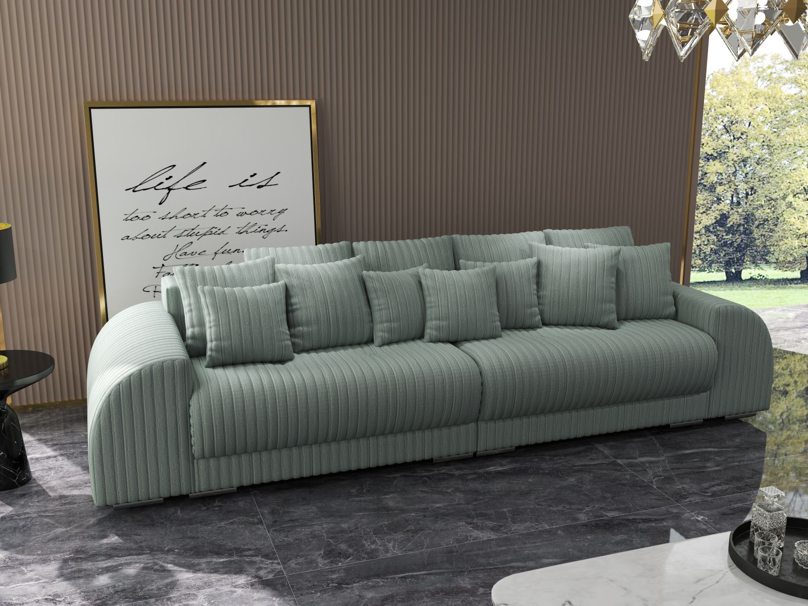 Canapea extensibilă dumonde cu 2 lăzi de depozitare si sezut confortabil din spuma HR, Verona Ambience Mint 310x100 cm Fabrica