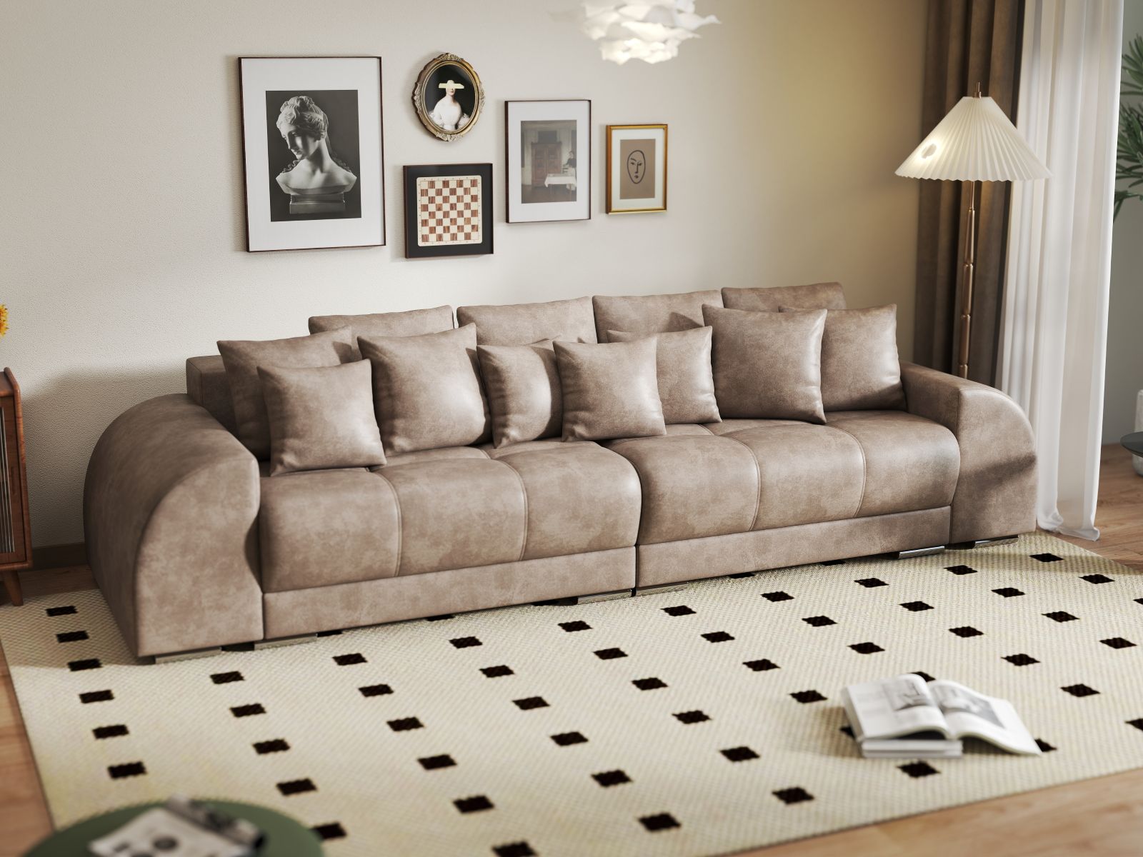 Canapea extensibilă dumonde cu 2 lăzi de depozitare si sezut confortabil din spuma HR, Verona Tobago Silver 310x100 cm Fabrica