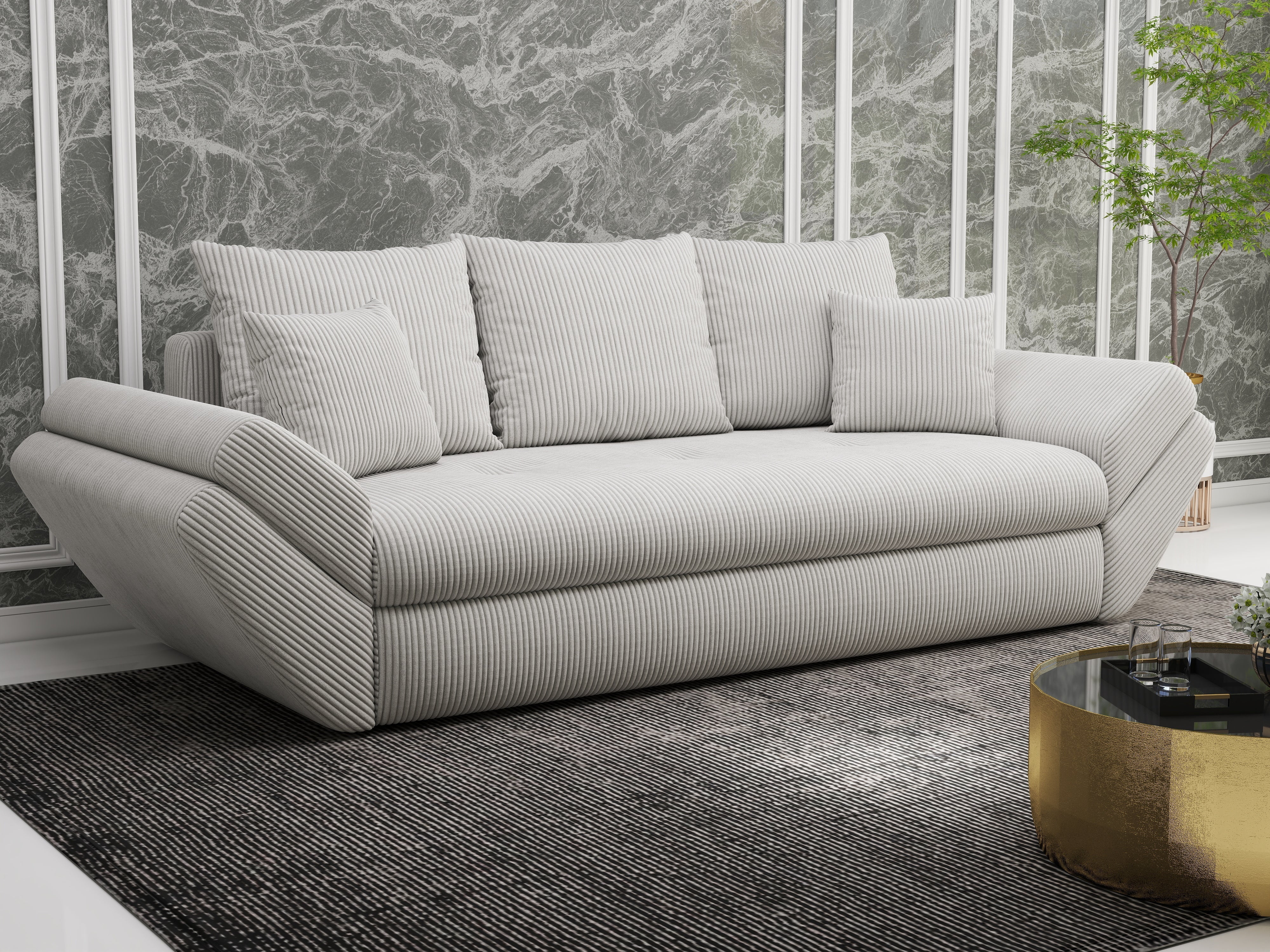 Canapea extensibilă dumonde cu ladă de depozitare si sezut confortabil din spuma HR, Loana Zoom Cream 250x100 cm Fabrica