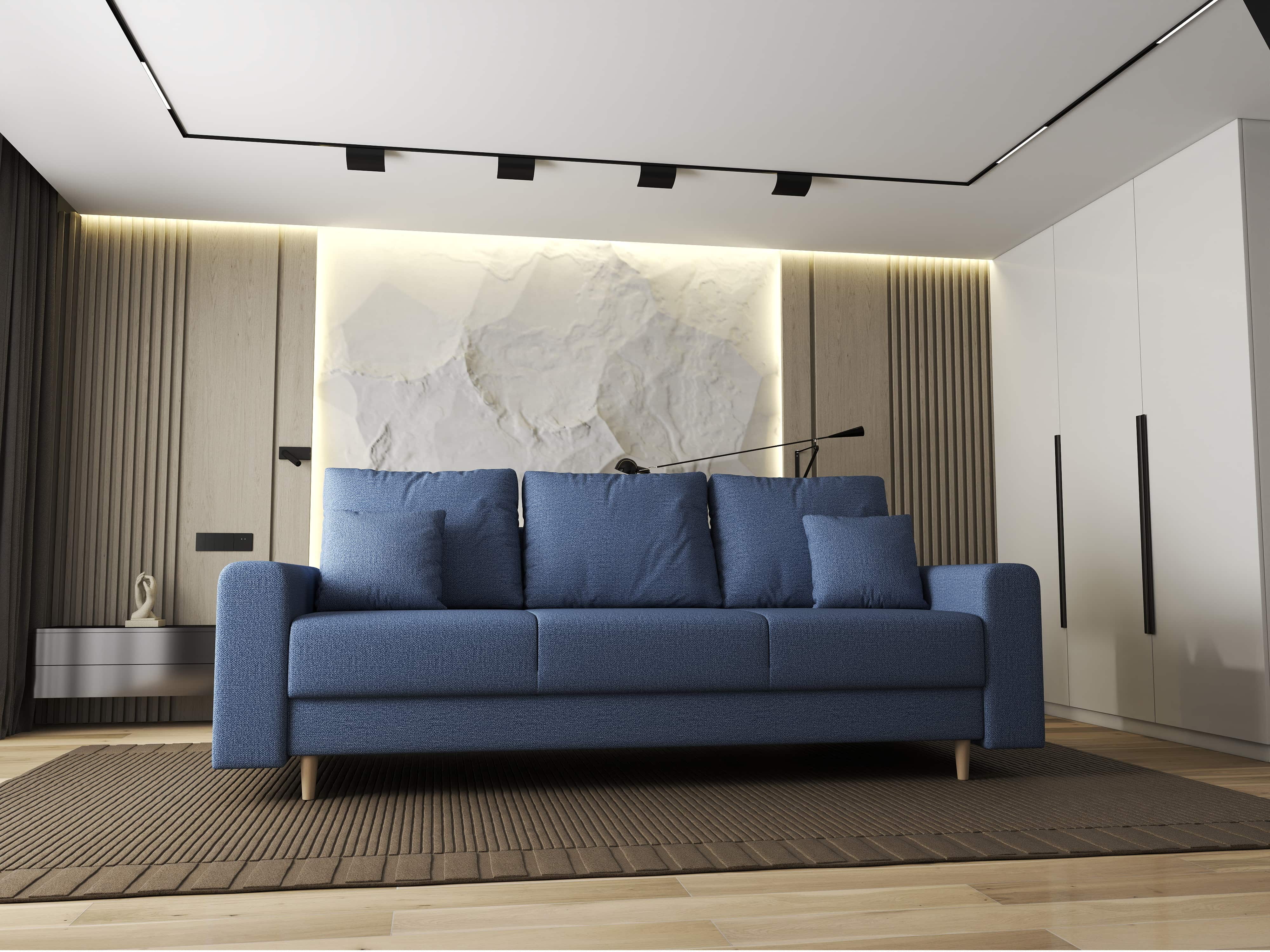 Canapea extensibilă dumonde cu ladă de depozitare si sezut confortabil din spuma HR, Kronos Enjoy Albastru 210x100 cm fabrica