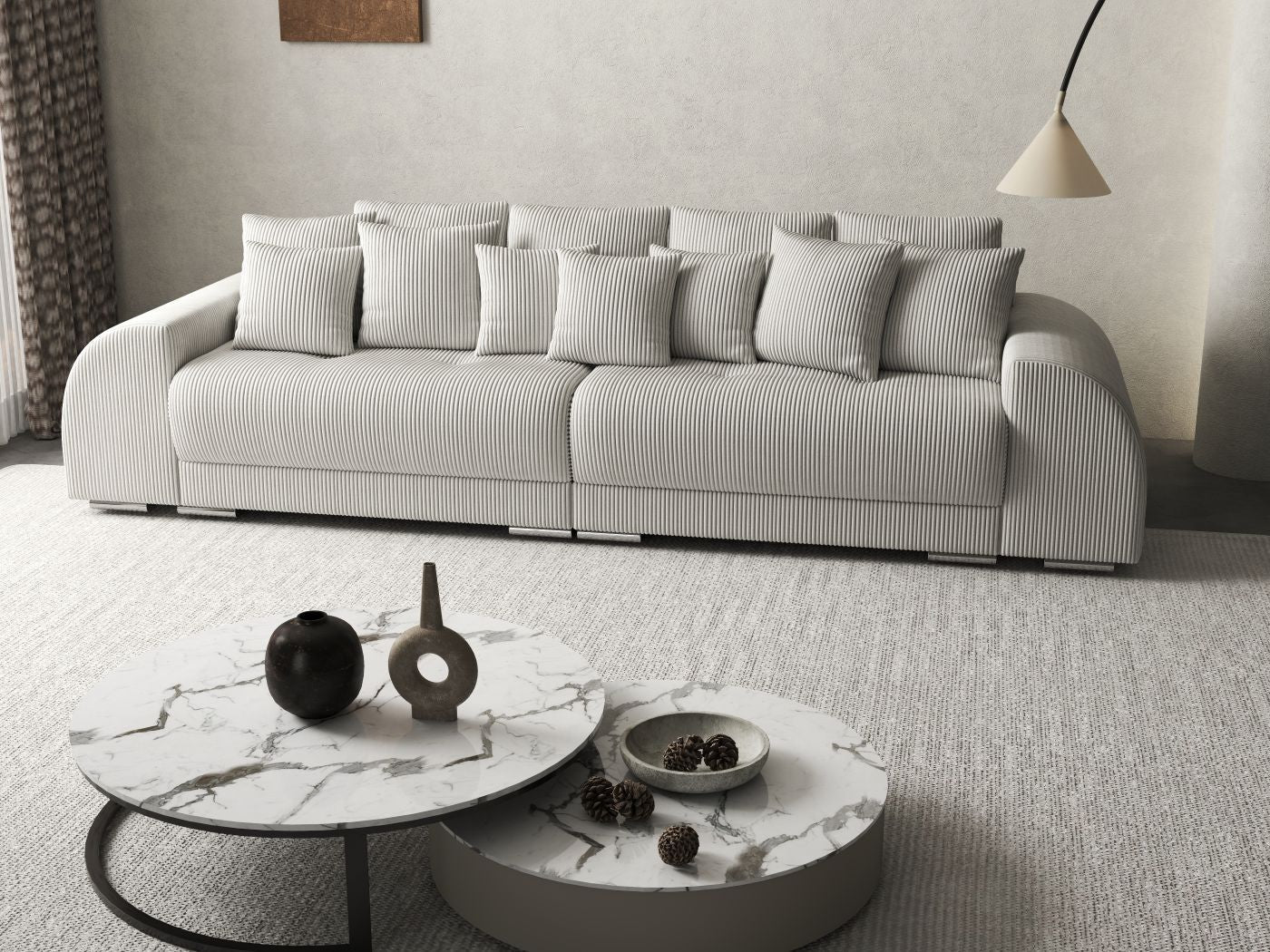 Canapea extensibilă dumonde cu 2 lăzi de depozitare si sezut confortabil din spuma HR, Verona Zoom Cream 310x100 cm Fabrica