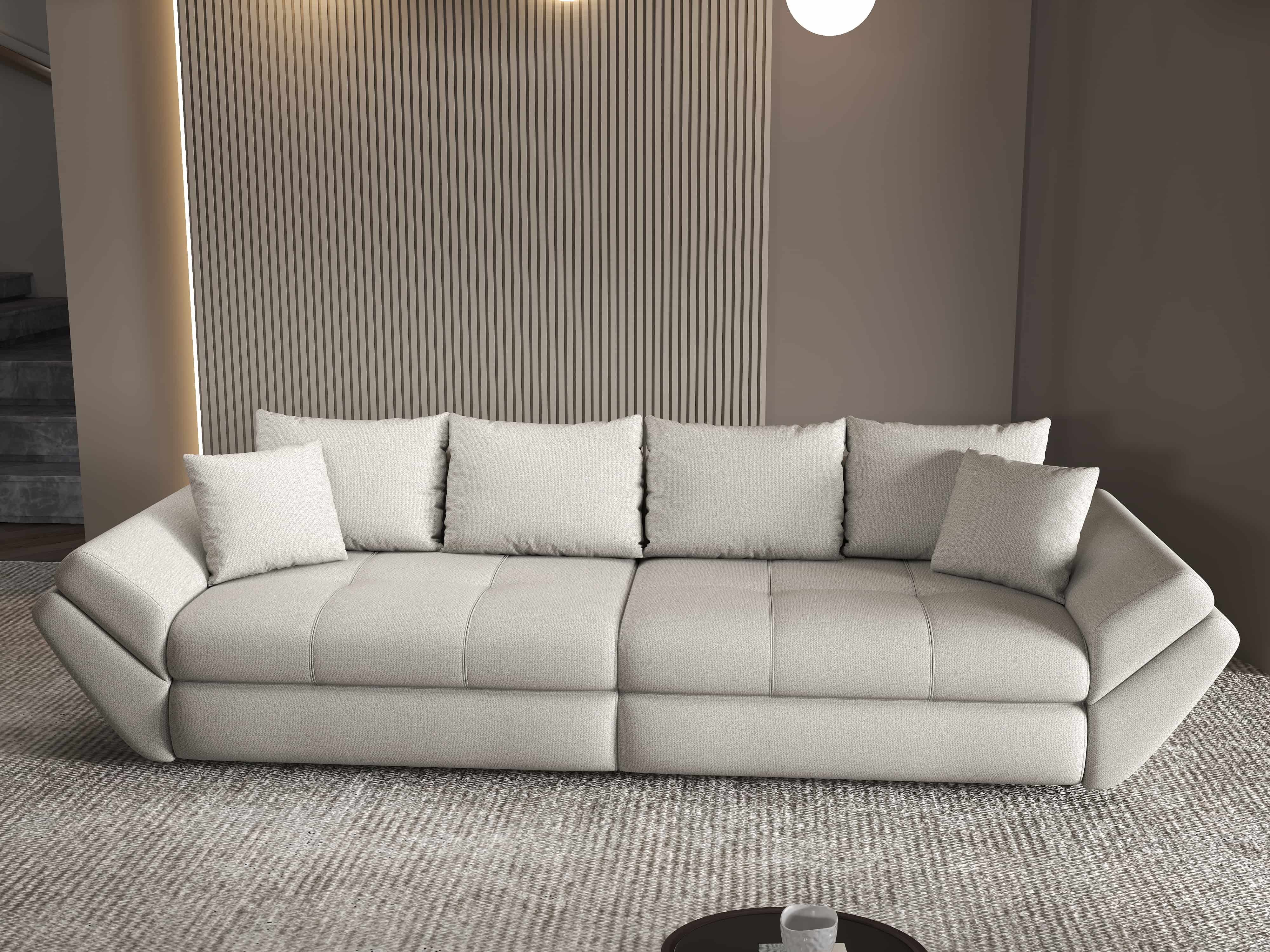Canapea extensibilă dumonde cu ladă de depozitare si sezut confortabil din spuma HR, Loana Enjoy Bej 300x100 cm Fabrica