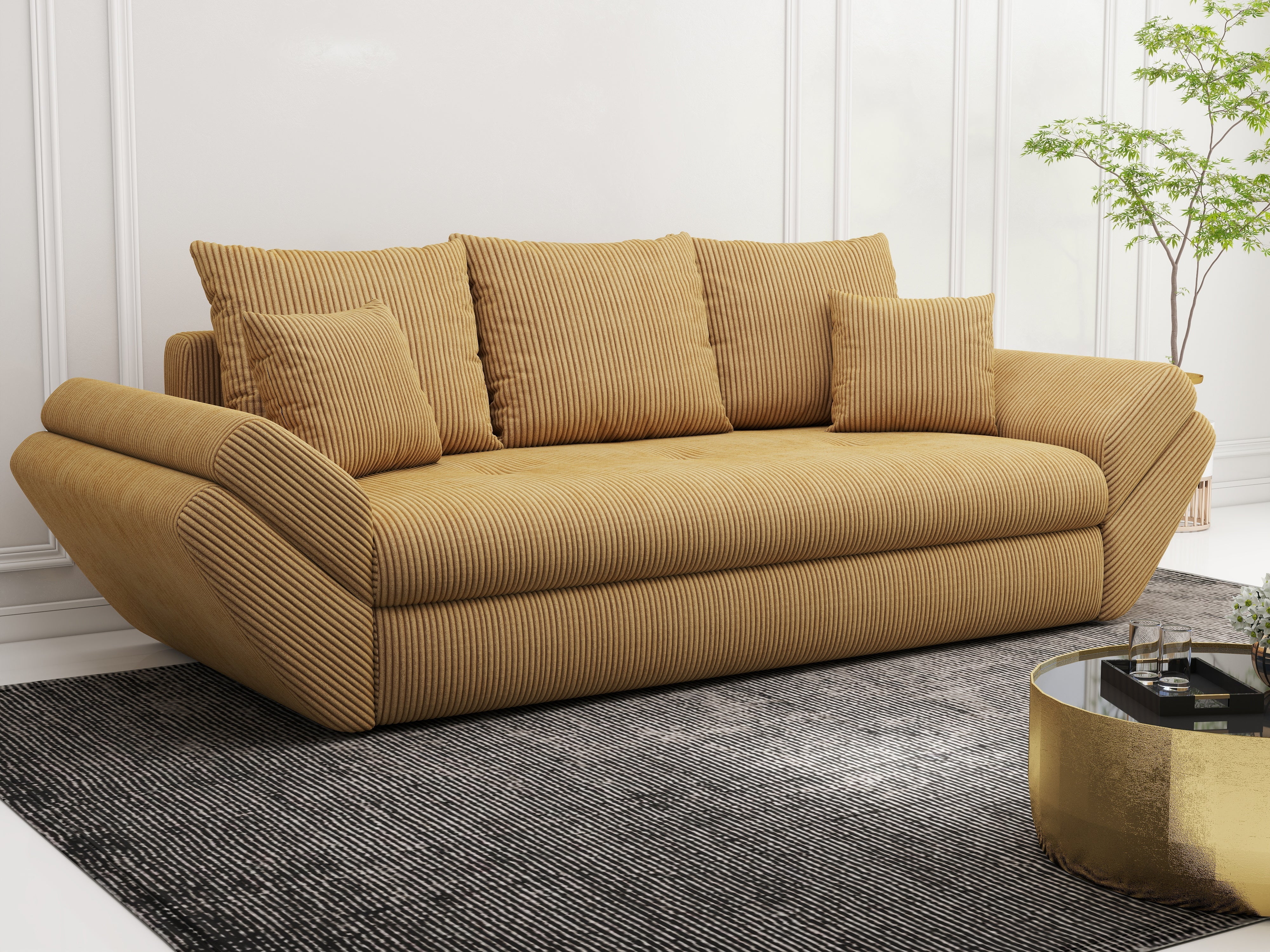 Canapea extensibilă dumonde cu ladă de depozitare si sezut confortabil din spuma HR, Loana Zoom Mustar 250x100 cm Fabrica