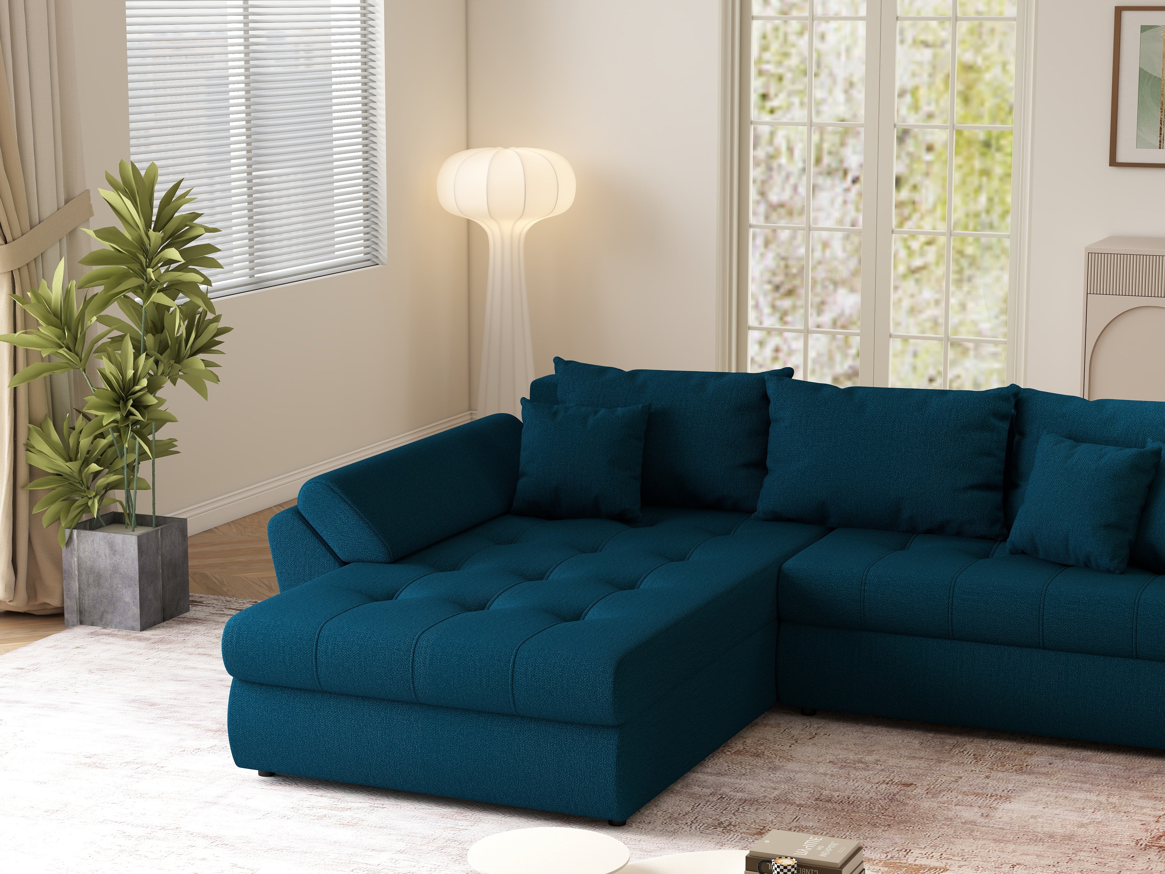 Colțar extensibil dumonde cu ladă de depozitare si sezut confortabil din spuma HR, Loana Enjoy Petrol  270x185 cm Fabrica