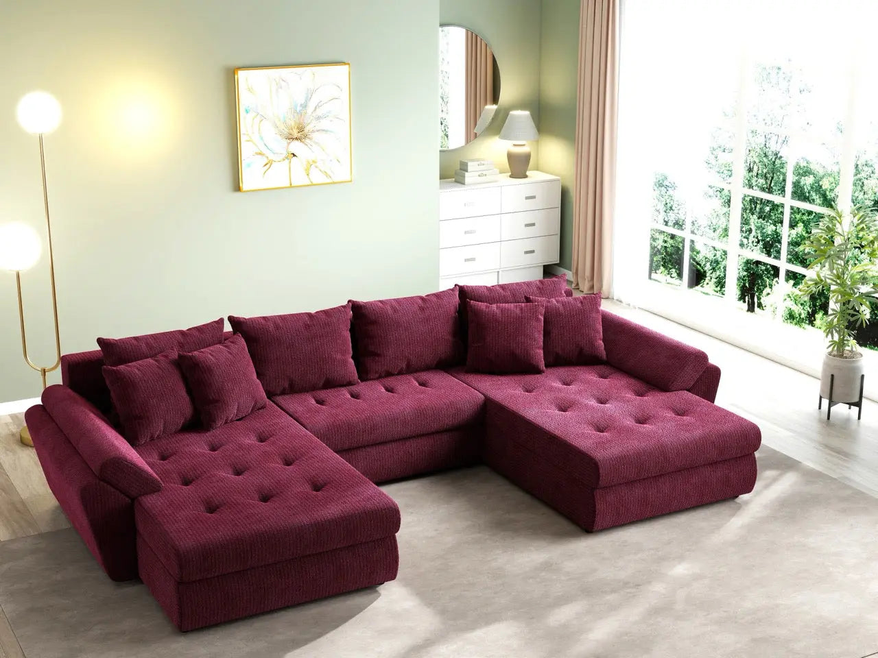 Colțar extensibil dumonde cu ladă de depozitare si sezut confortabil din spuma HR, Loana U Zoom Red 355x185 cm Fabrica