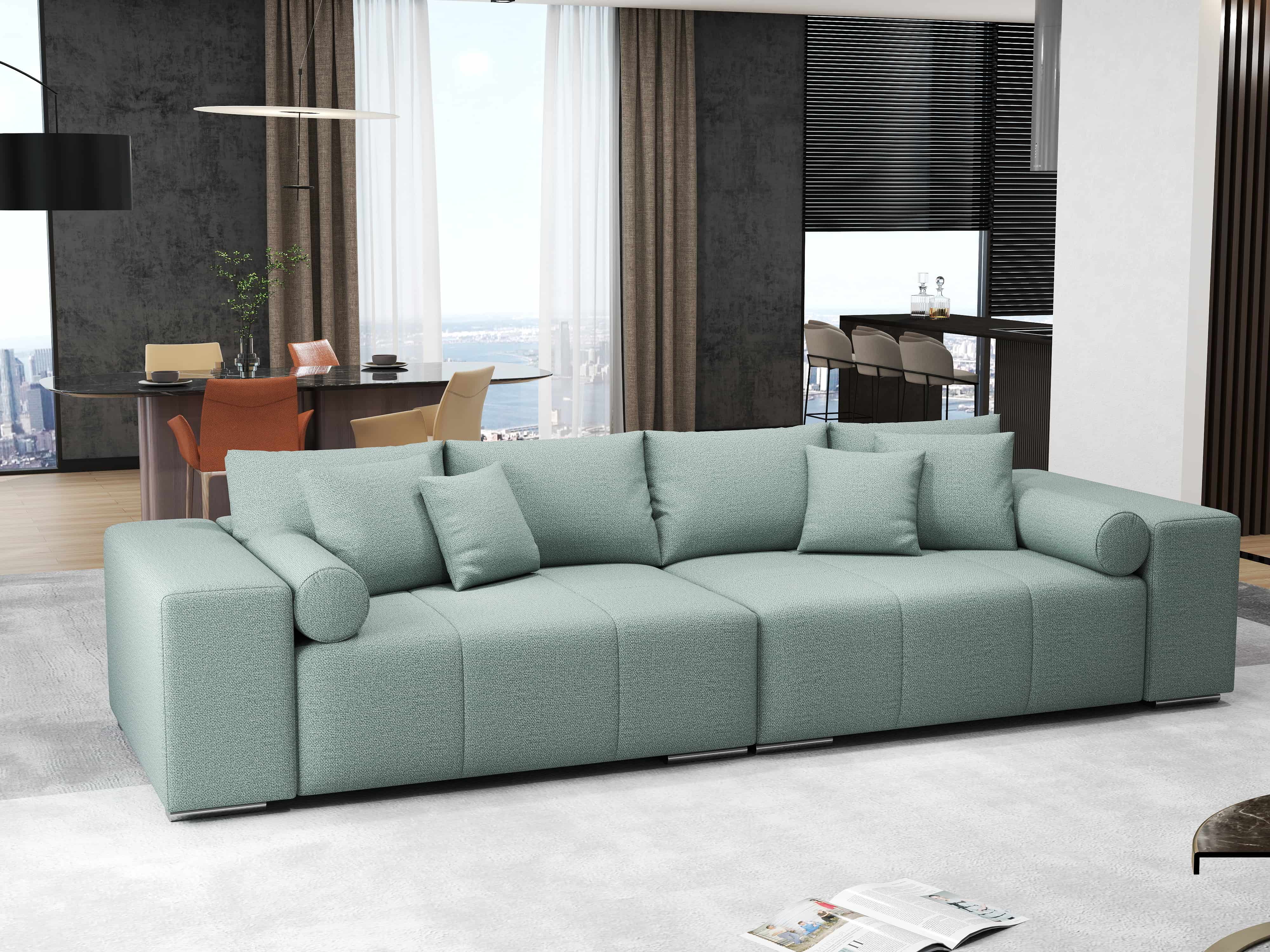 Canapea extensibilă dumonde cu ladă de depozitare si sezut confortabil din spuma HR, Marbela Enjoy Mint XXL 295x100 cm fabrica