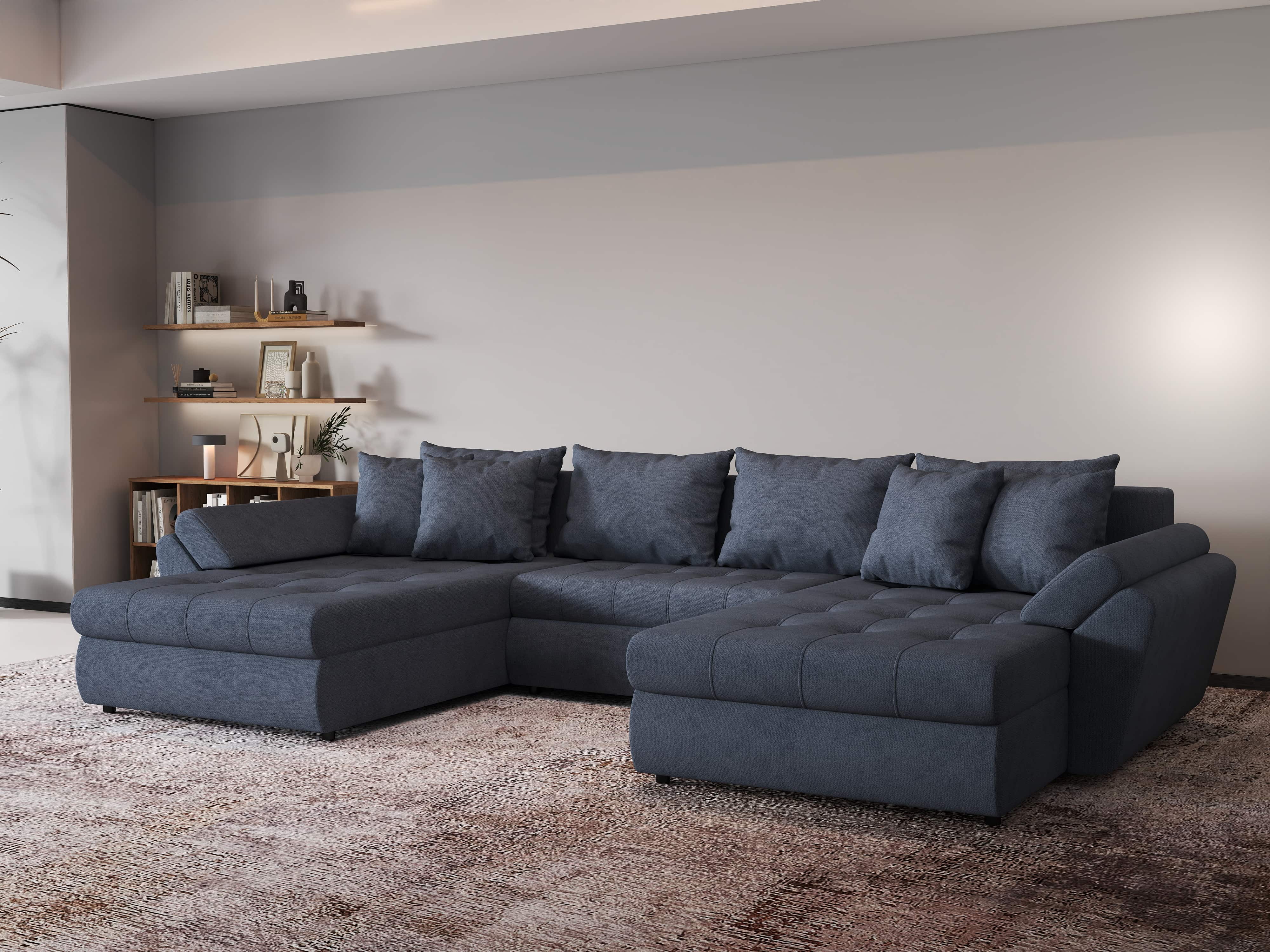 Colțar extensibil dumonde cu ladă de depozitare si sezut confortabil din spuma HR, Loana U Enjoy Antracit 355x185 cm Fabrica