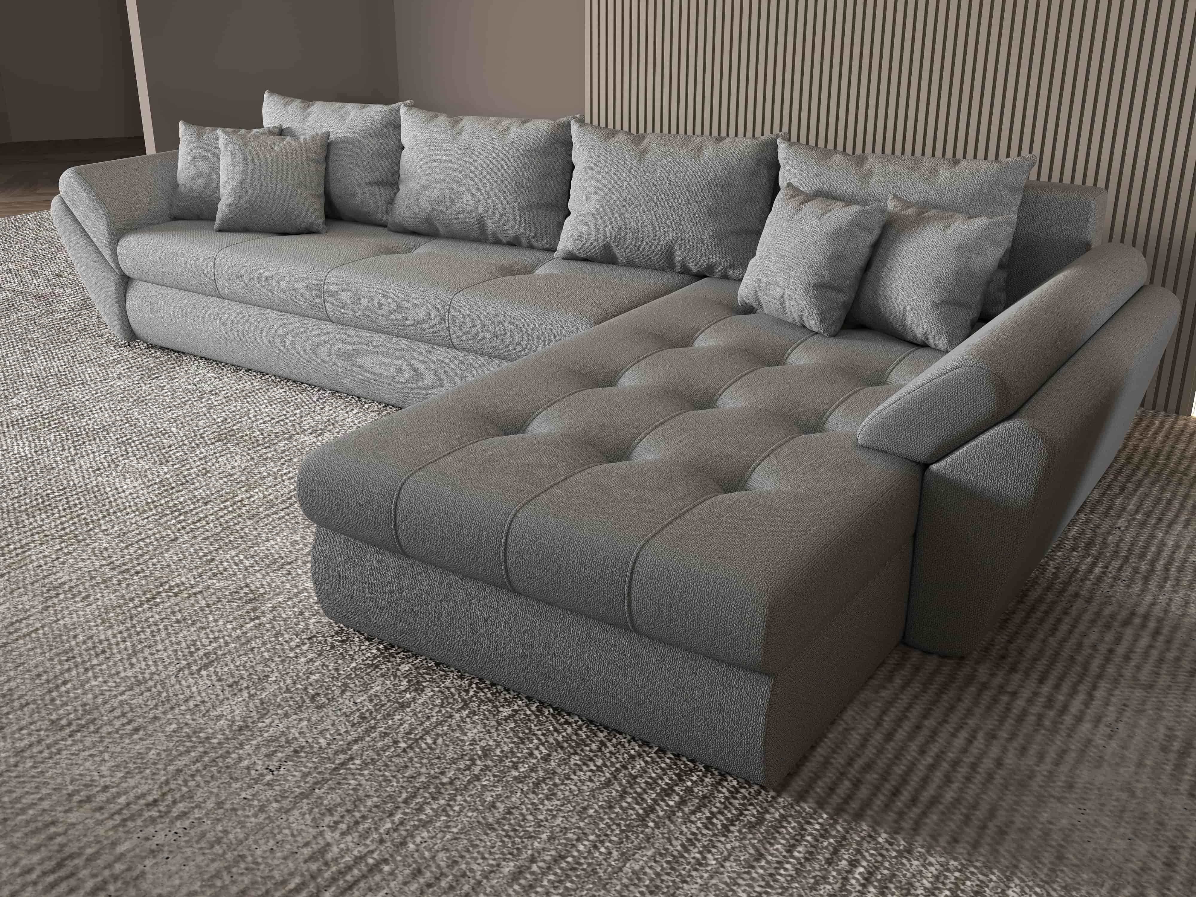 Colțar extensibil dumonde cu ladă de depozitare si sezut confortabil din spuma HR, Loana XL Enjoy Gri II 335x185 cm Fabrica