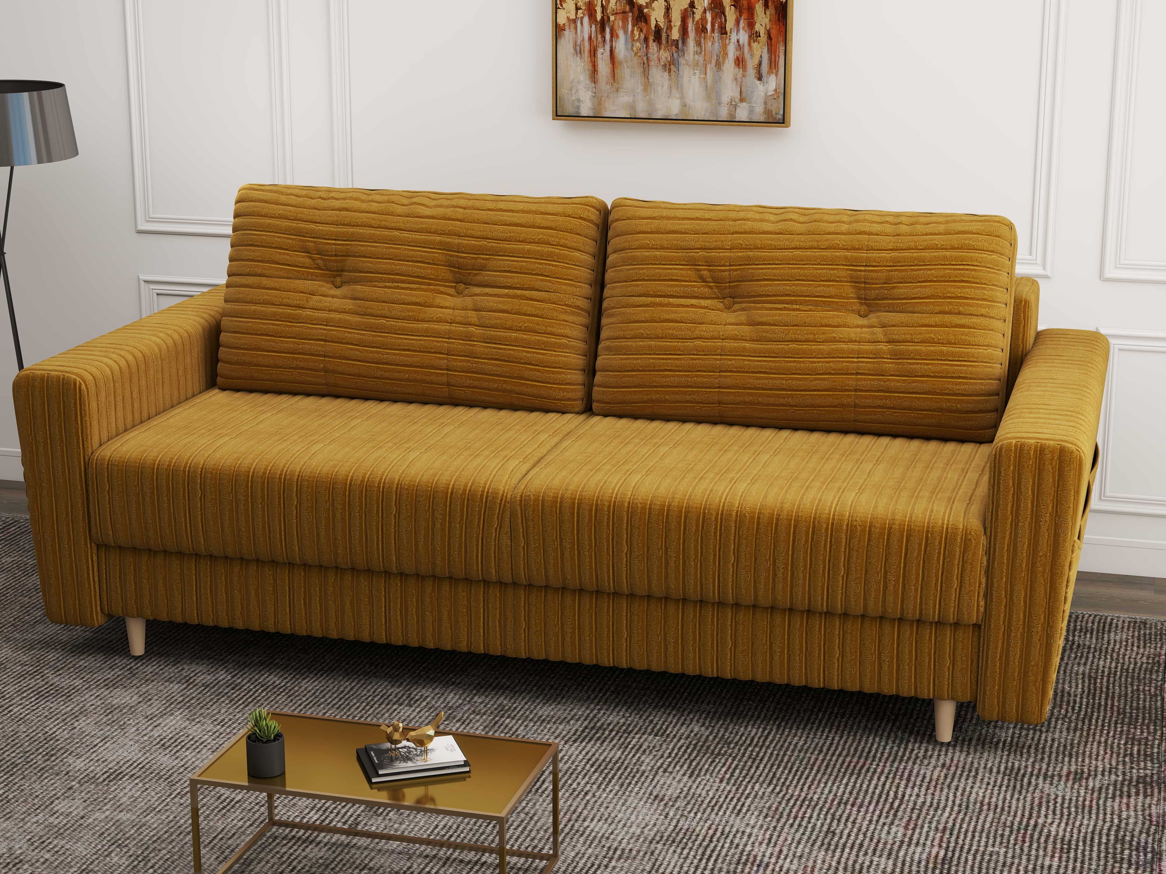 Canapea extensibilă dumonde cu ladă de depozitare si sezut confortabil din spuma HR, Summer Ambience Mustar 225x100 cm fabrica