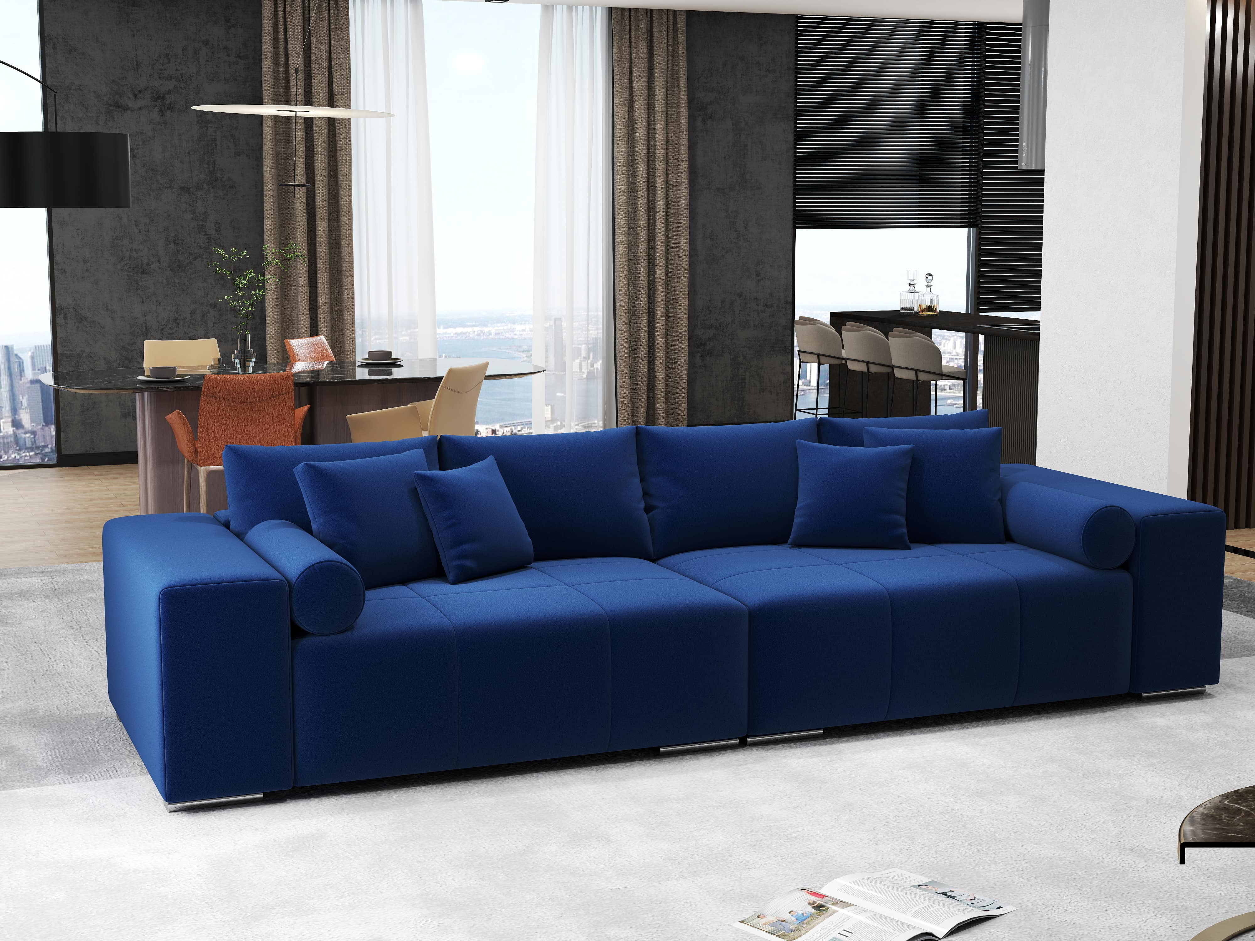 Canapea extensibilă dumonde cu ladă de depozitare si sezut confortabil din spuma HR, Marbela Royal Blue XXL 295x100 cm fabrica