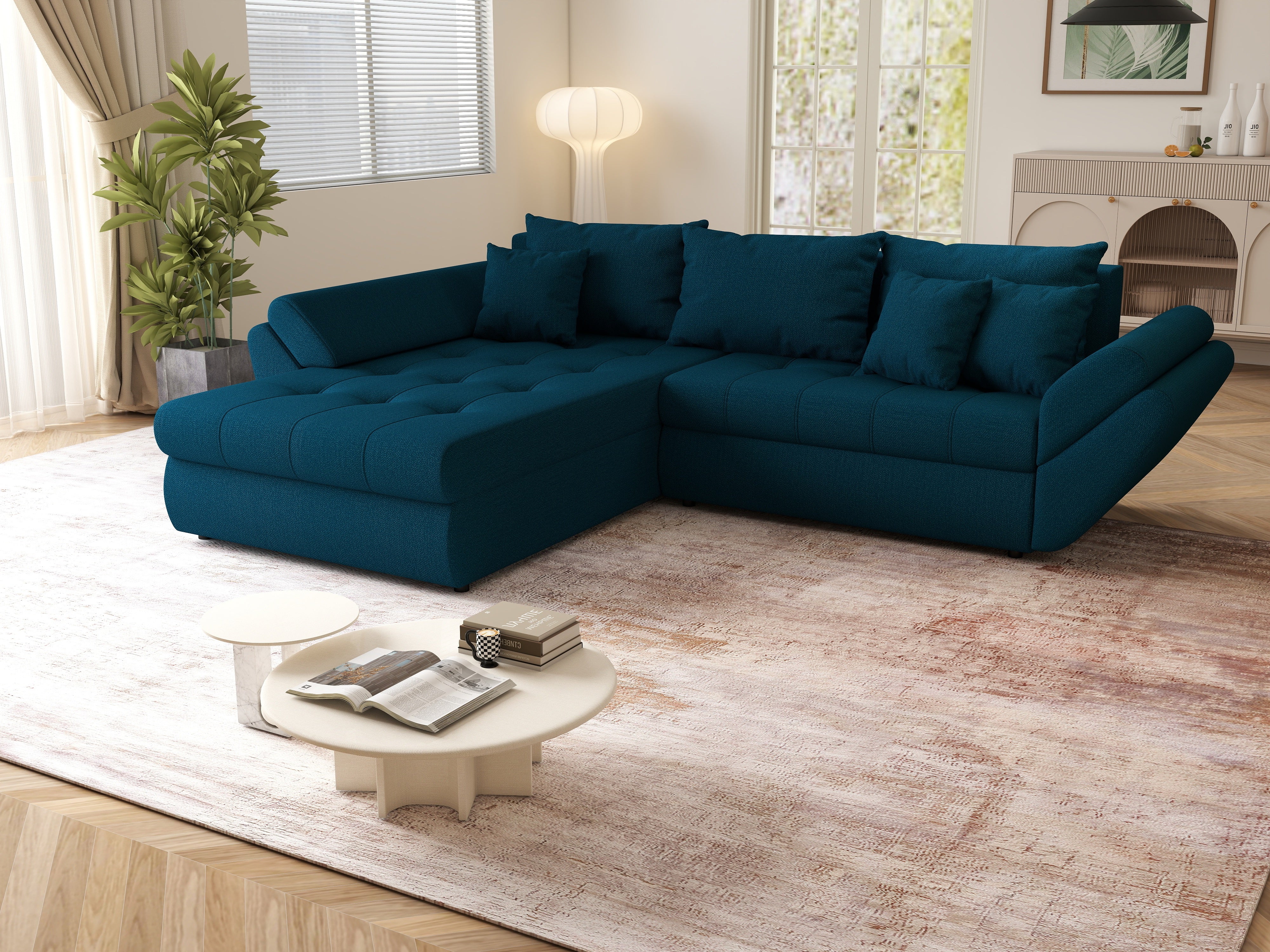 Colțar extensibil dumonde cu ladă de depozitare si sezut confortabil din spuma HR, Loana Enjoy Petrol  270x185 cm Fabrica