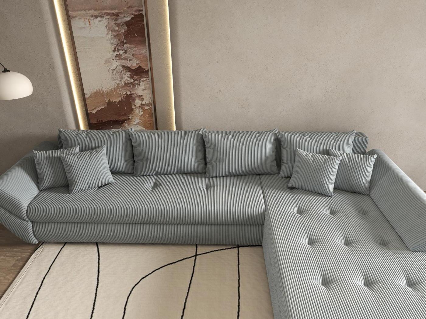 Colțar extensibil dumonde cu ladă de depozitare si sezut confortabil din spuma HR, Loana XL Zoom Grey II 335x185 cm Fabrica