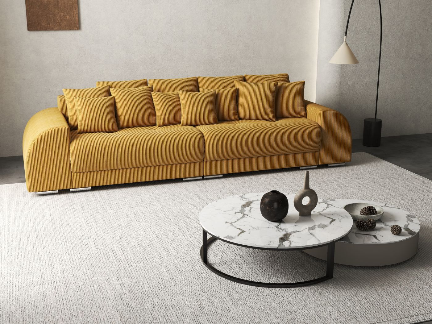 Canapea extensibilă dumonde cu 2 lăzi de depozitare si sezut confortabil din spuma HR, Verona Zoom Mustar 310x100 cm Fabrica