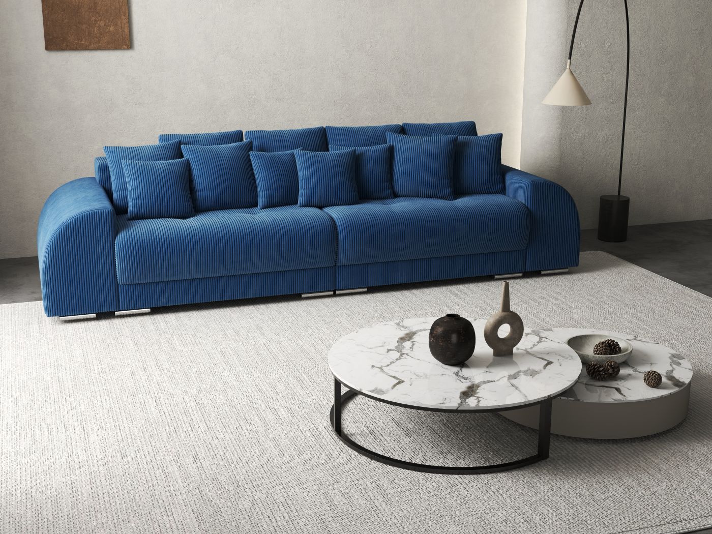 Canapea extensibilă dumonde cu 2 lăzi de depozitare si sezut confortabil din spuma HR, Verona Zoom Blue 310x100 cm Fabrica