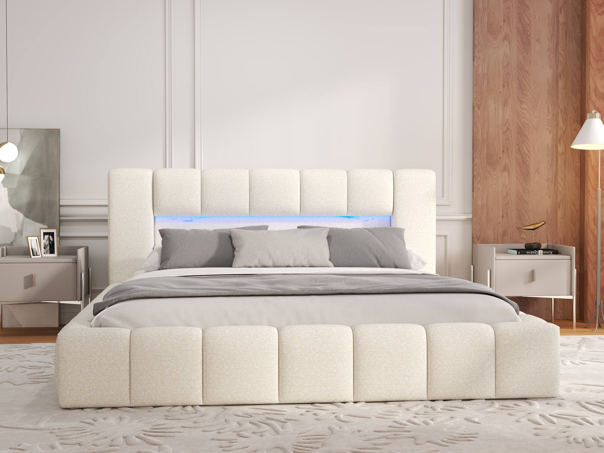 Dumonde kárpitozott ágy, bézs, Palermo 180x200 cm, felnyitható ágyráccsal, tárolórekesszel