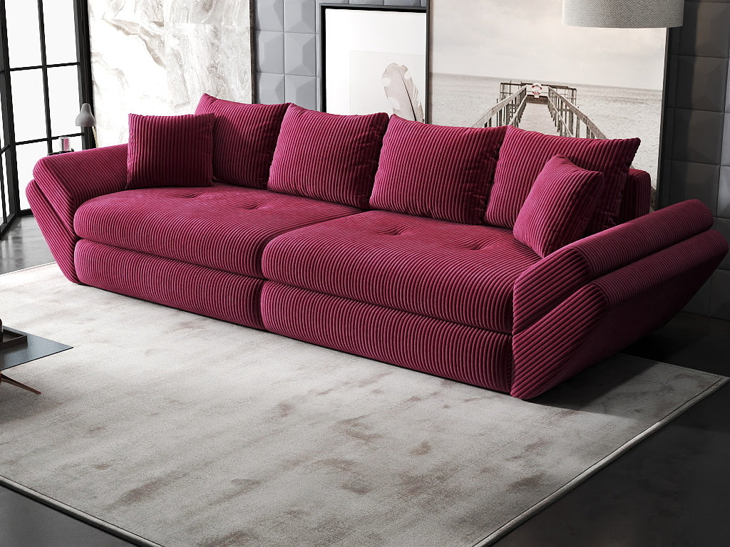 Canapea extensibilă dumonde cu ladă de depozitare si sezut confortabil din spuma HR, Loana Zoom Rosu 300x100 cm Fabrica