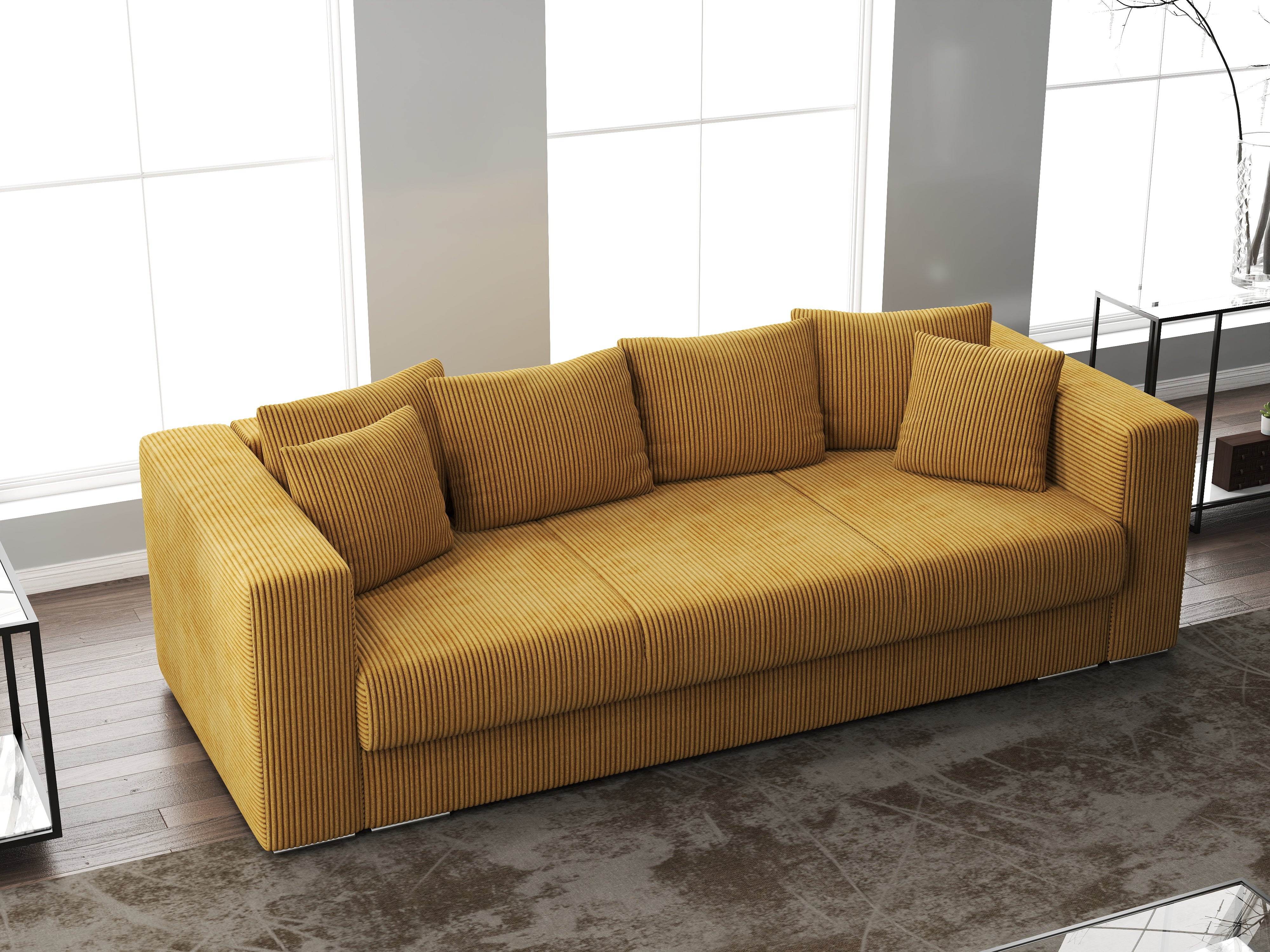 Canapea extensibilă dumonde cu ladă de depozitare si sezut confortabil din spuma HR, Gloria Zoom Mustar 240x100 cm Fabrica