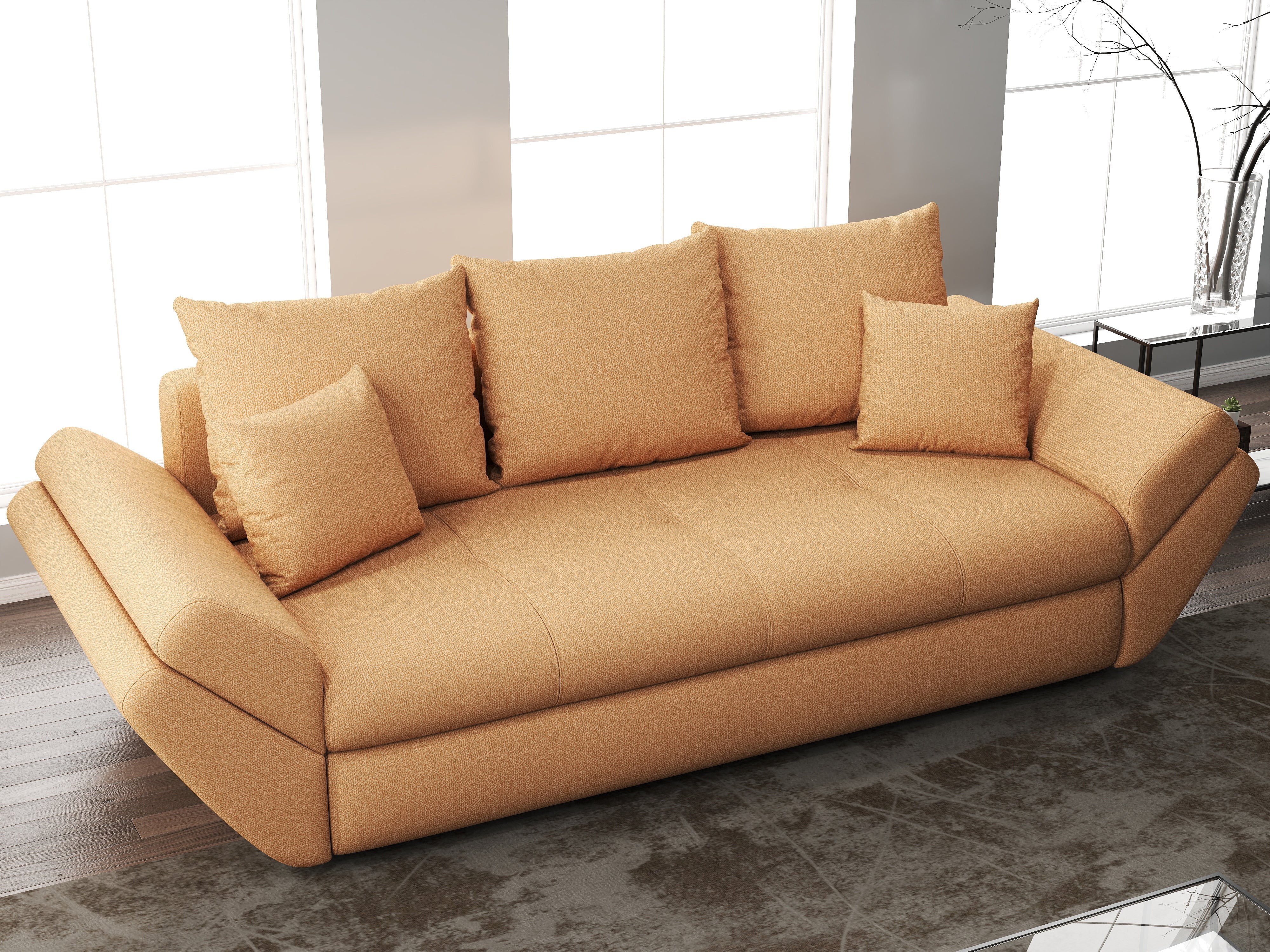 Canapea extensibilă dumonde cu ladă de depozitare si sezut confortabil din spuma HR, Loana Enjoy Mango 250x100 cm Fabrica