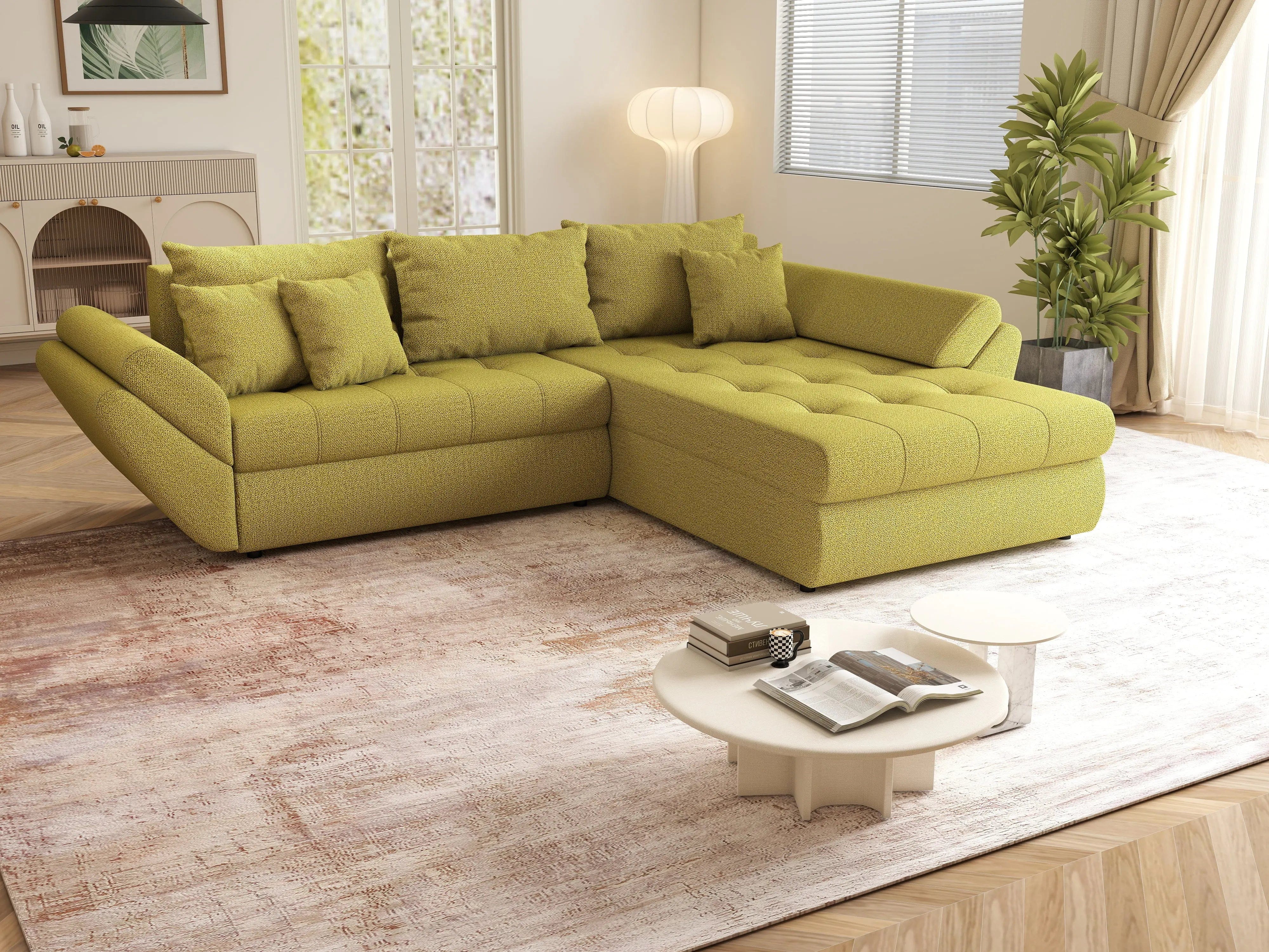 Colțar extensibil dumonde cu ladă de depozitare si sezut confortabil din spuma HR, Loana Green Lux II 270x185 cm Fabrica