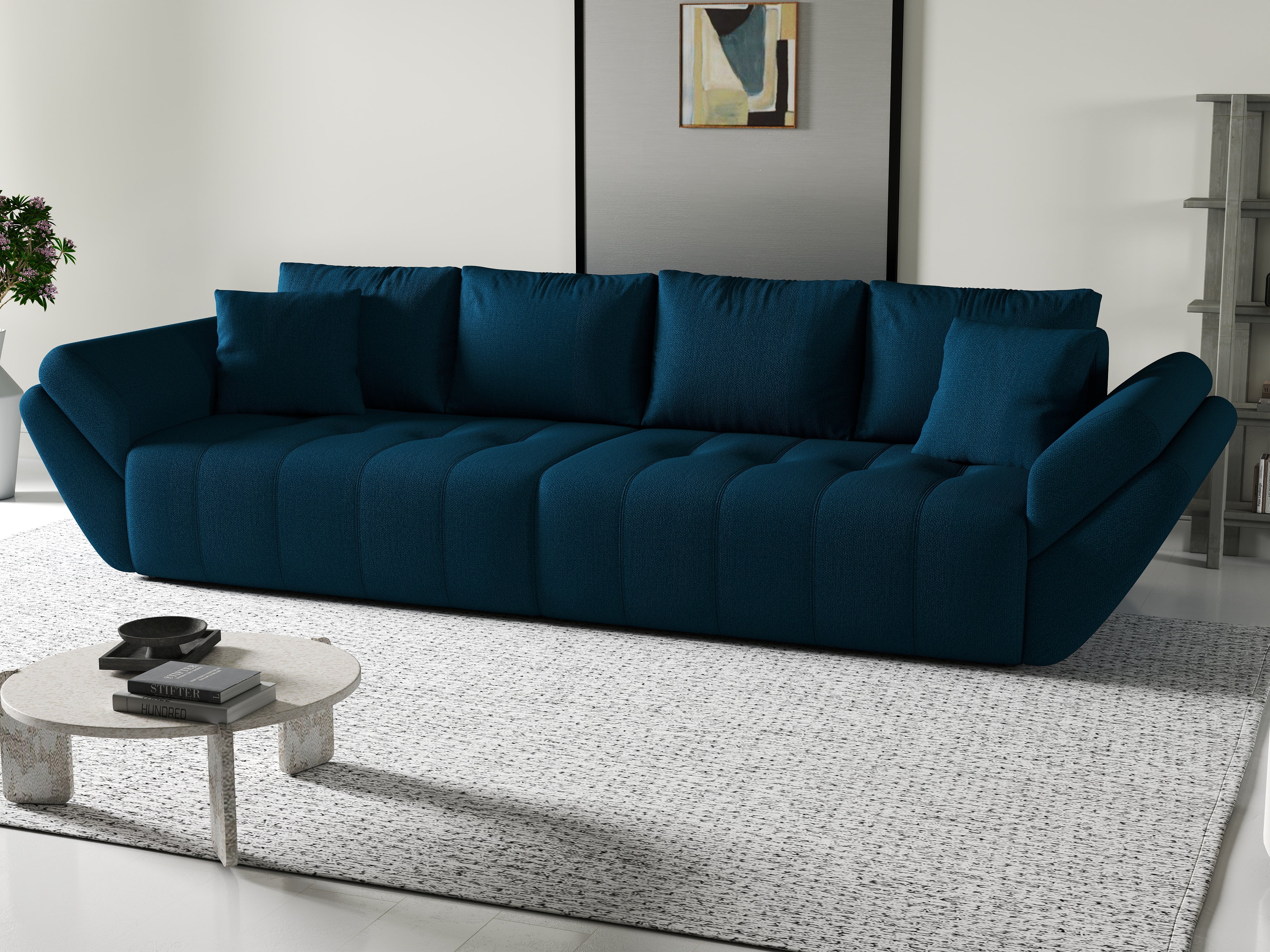 Canapea extensibilă dumonde cu ladă de depozitare si sezut confortabil din spuma HR, Berlin Enjoy Petrol 300x100 cm Fabrica