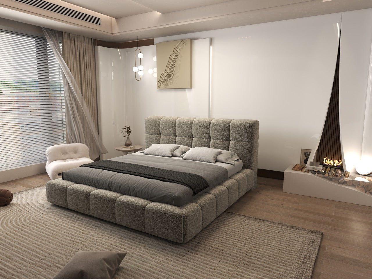 Dumonde hálószobai ágy, bézs kárpitozott, Lorenzo 180x200 cm, felnyitható ágyráccsal, tárolóhellyel