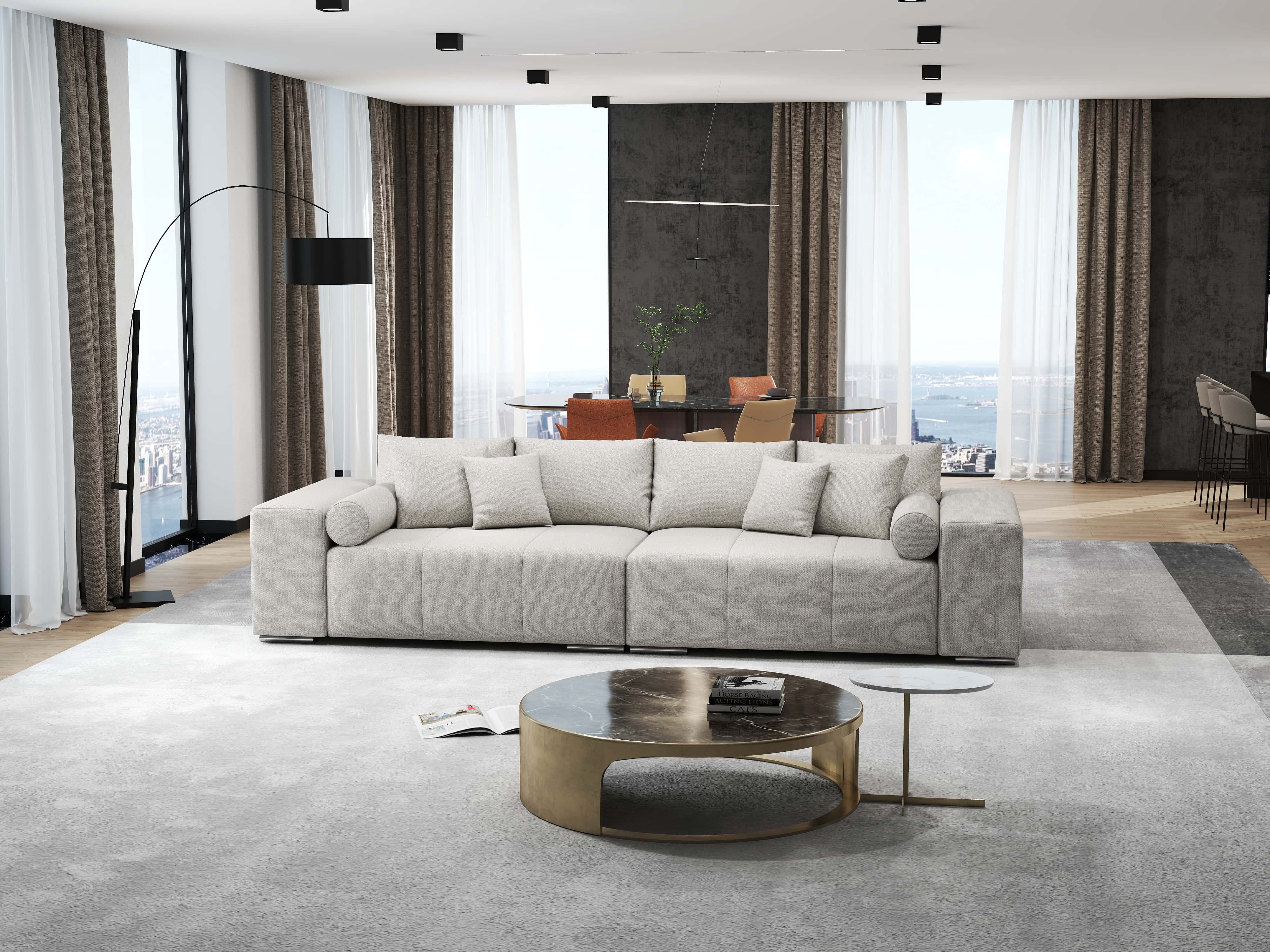 Canapea extensibilă dumonde cu ladă de depozitare si sezut confortabil din spuma HR, Marbela Enjoy Beige XXL 295x100 cm fabrica