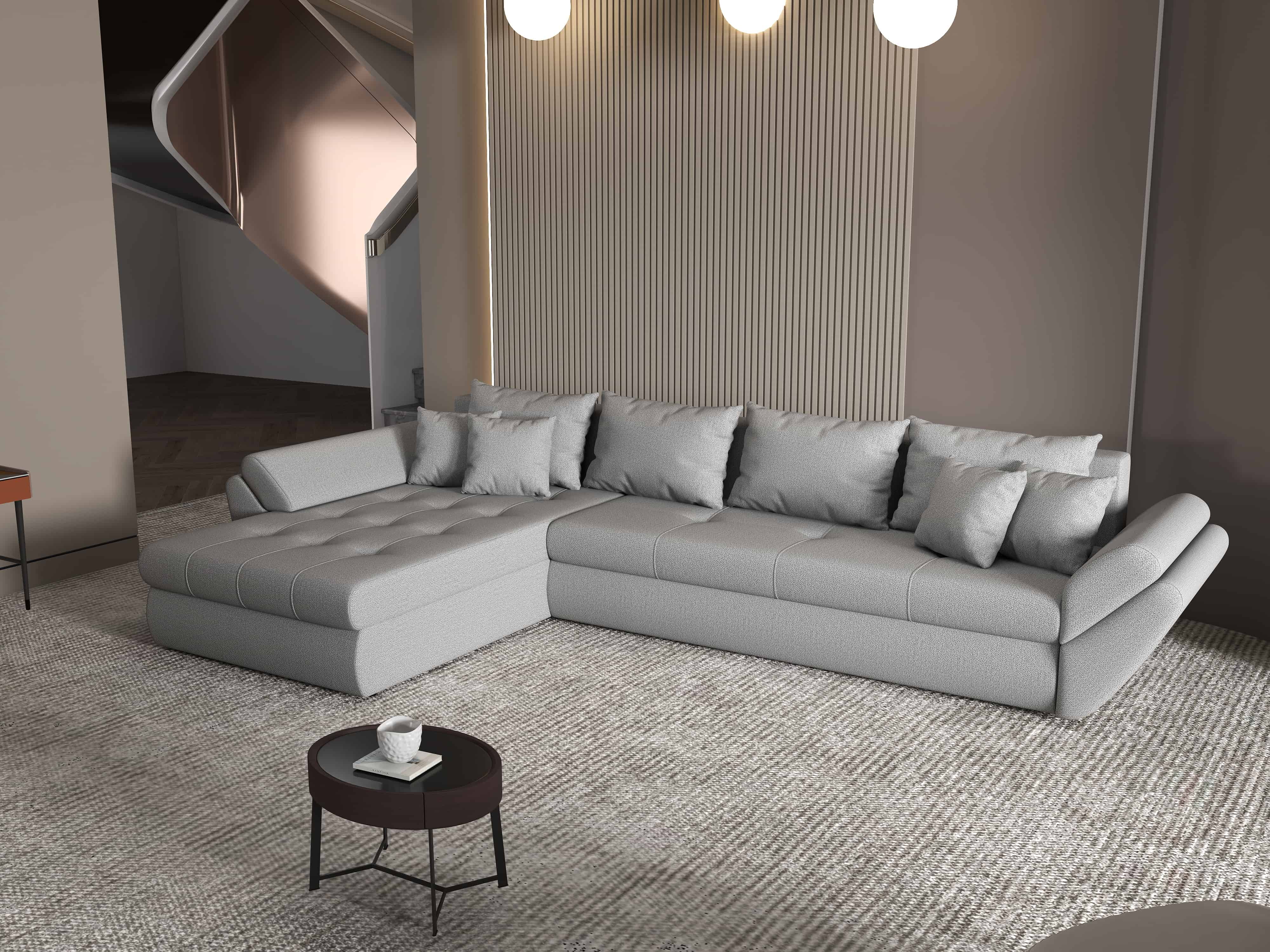 Colțar extensibil dumonde cu ladă de depozitare si sezut confortabil din spuma HR, Loana XL Enjoy Gri 335x185 cm Fabrica