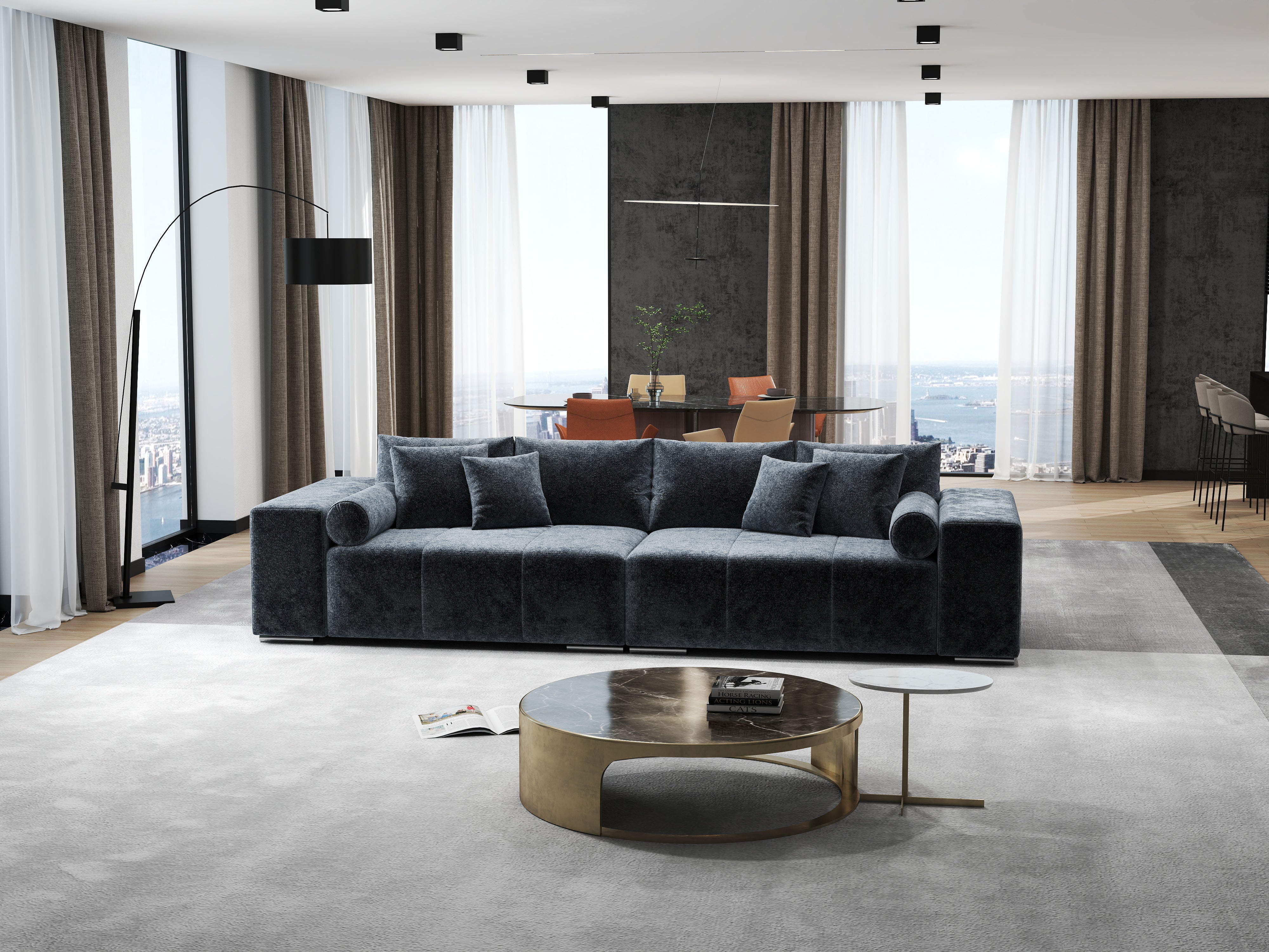 Canapea extensibilă dumonde cu ladă de depozitare si sezut confortabil din spuma HR, Marbela Euphoria Grafit XXL 295x100 cm fabrica