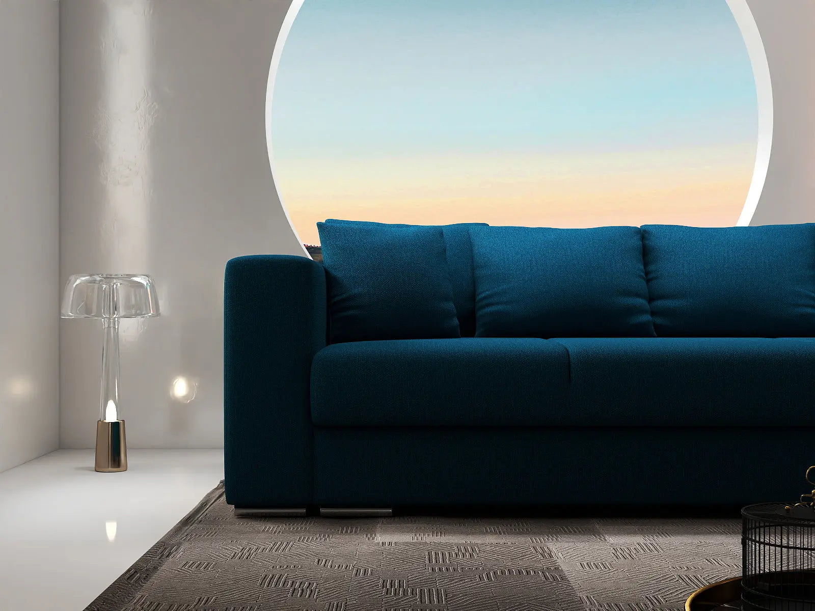 Canapea extensibilă dumonde cu ladă de depozitare si sezut confortabil din spuma HR, Gloria Green Petrol Lux 240x100 cm Fabrica