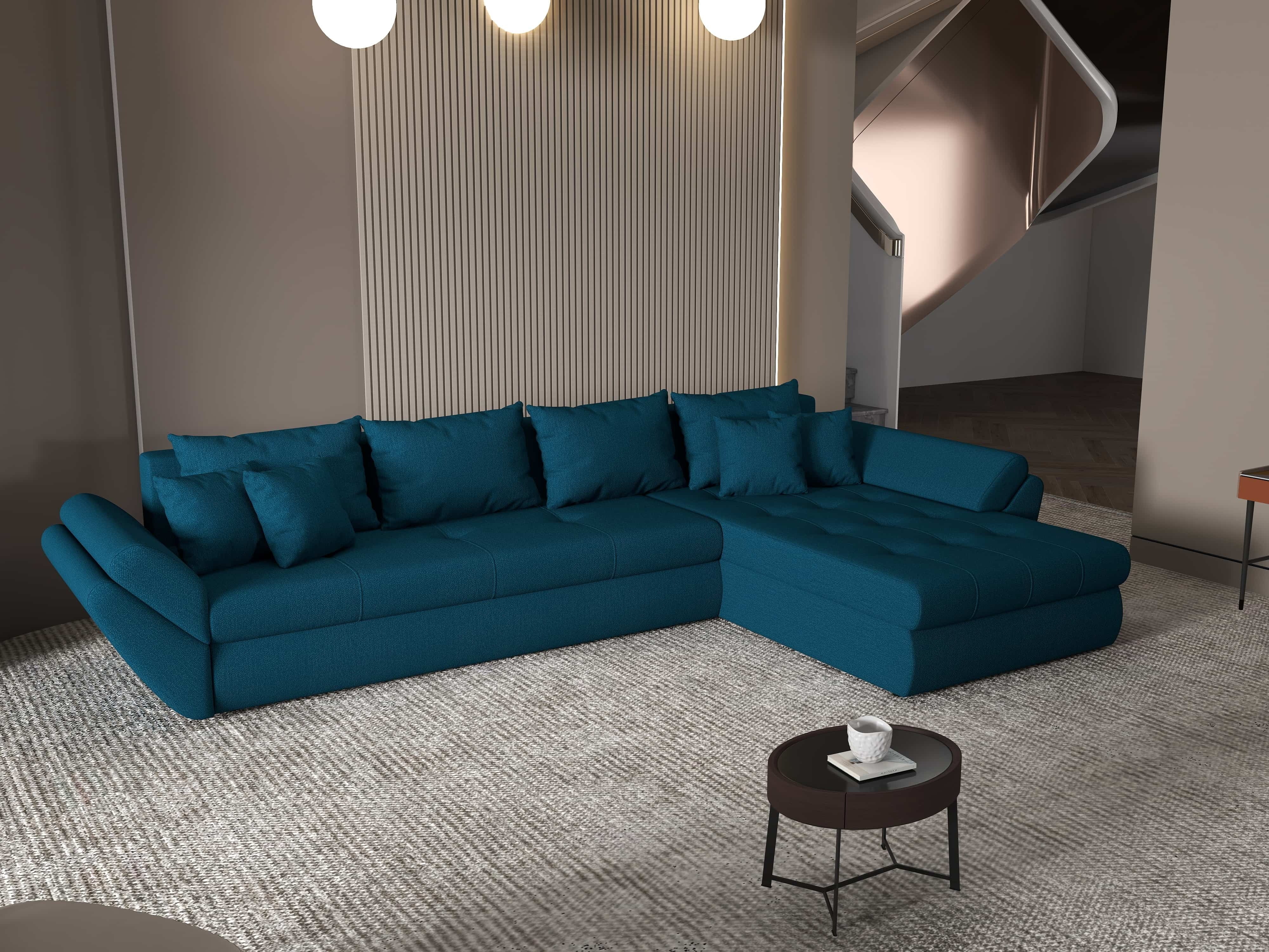 Colțar extensibil dumonde cu ladă de depozitare si sezut confortabil din spuma HR, Loana XL Enjoy Petrol II 335x185 cm Fabrica
