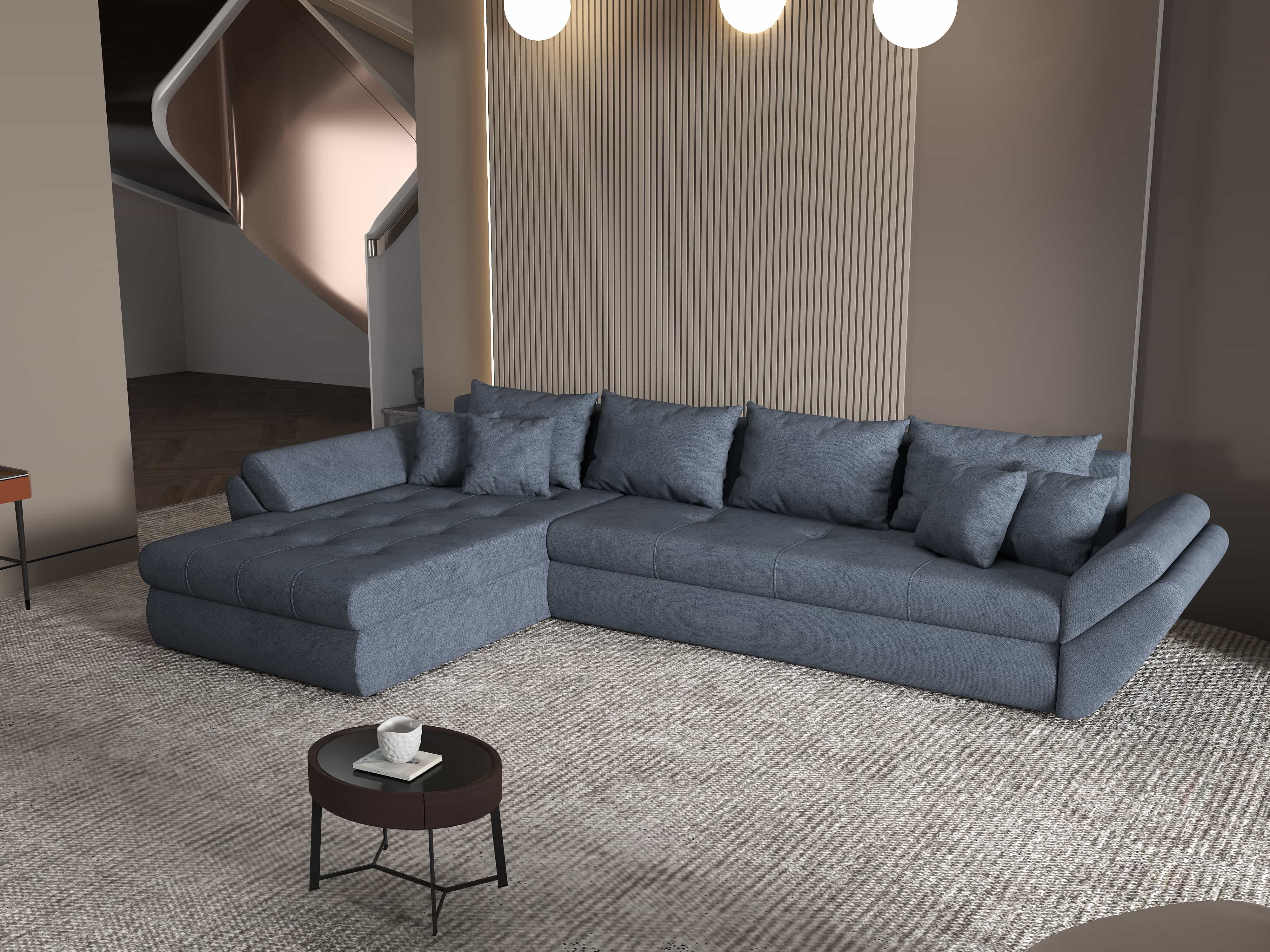 Colțar extensibil dumonde cu ladă de depozitare si sezut confortabil din spuma HR, Loana XL Enjoy Antracit 335x185 cm Fabrica