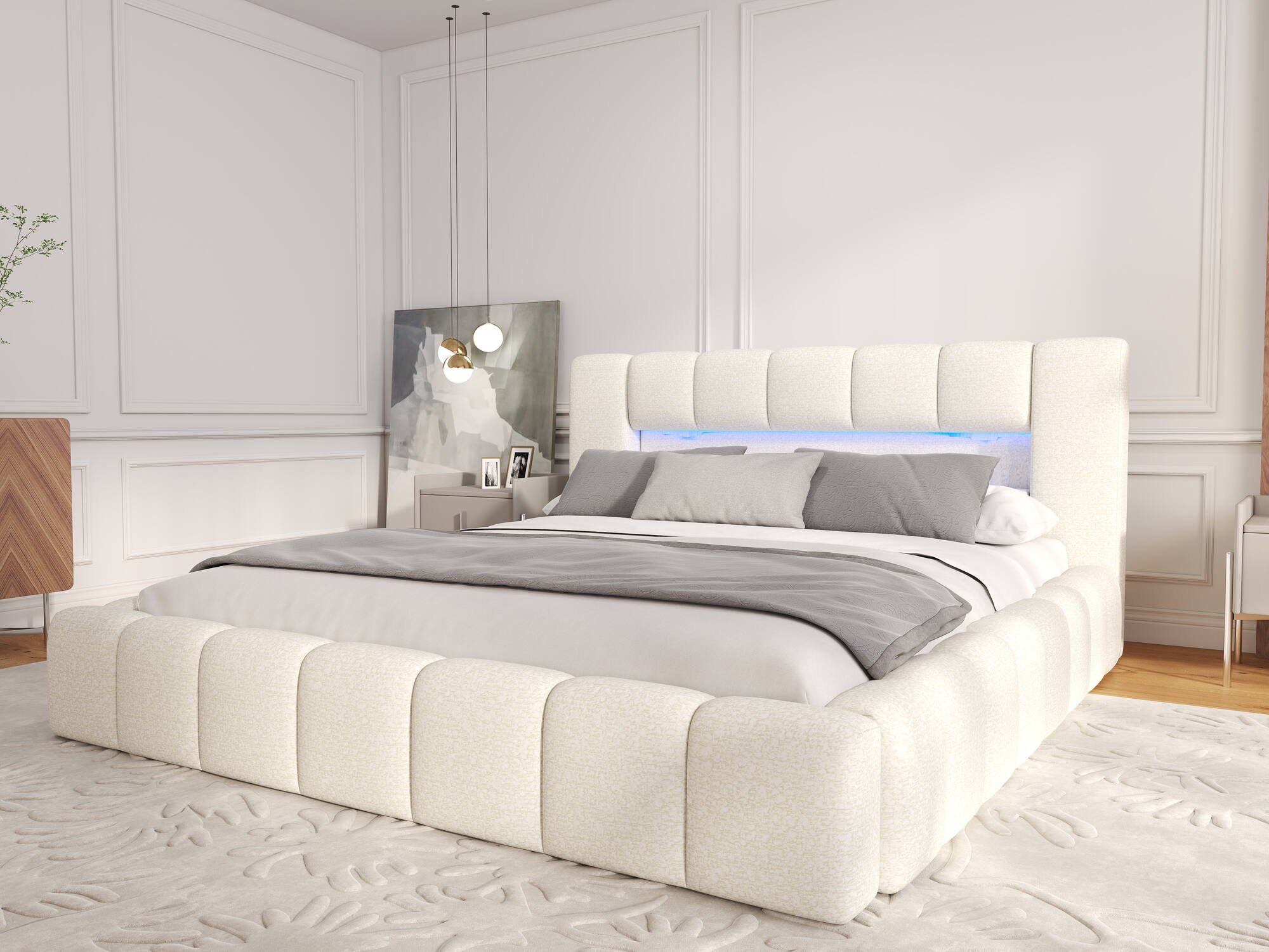 Dumonde kárpitozott ágy, bézs, Palermo 180x200 cm, felnyitható ágyráccsal, tárolórekesszel