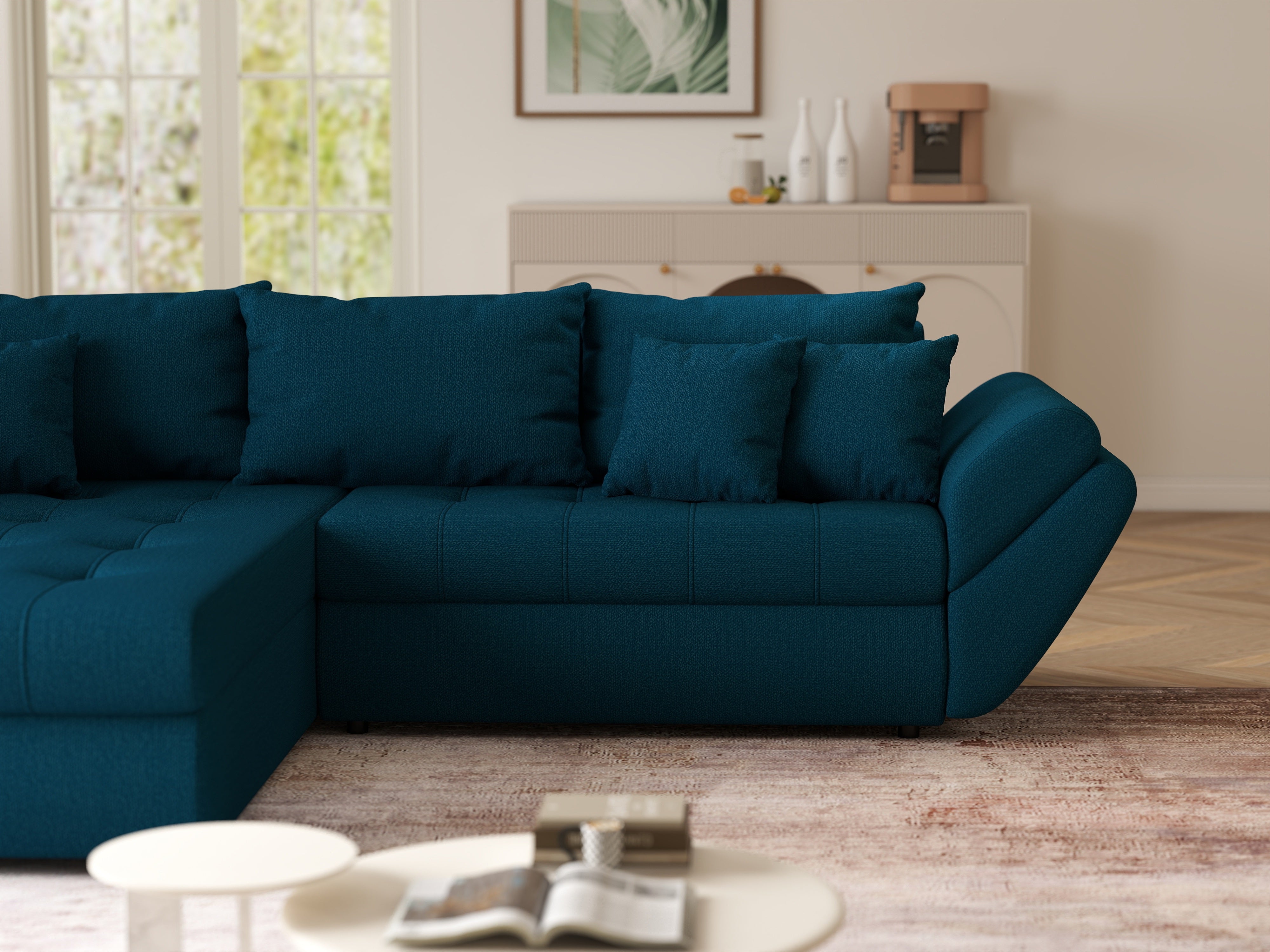 Colțar extensibil dumonde cu ladă de depozitare si sezut confortabil din spuma HR, Loana Enjoy Petrol  270x185 cm Fabrica