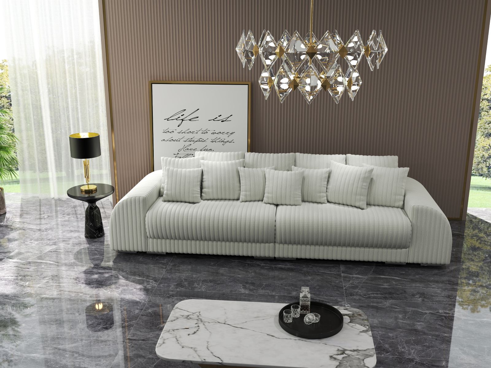 Canapea extensibilă dumonde cu 2 lăzi de depozitare si sezut confortabil din spuma HR, Verona Ambiance Ivory 310x100 cm Fabrica