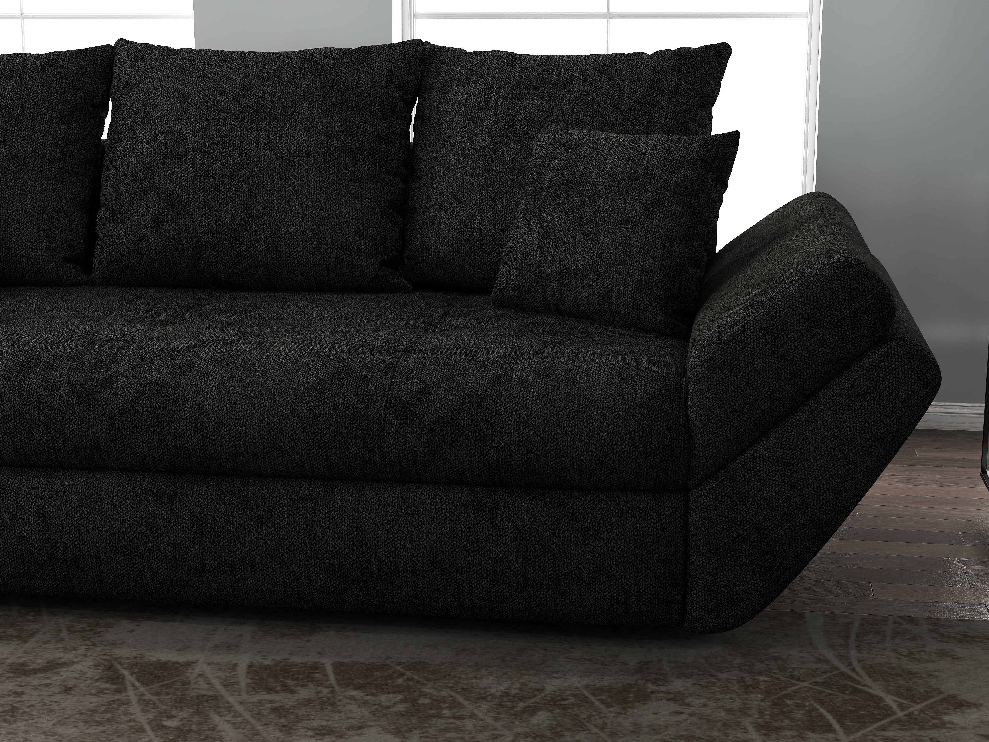 Canapea extensibilă dumonde cu ladă de depozitare si sezut confortabil din spuma HR, Loana Enjoy Black 250x100 cm Fabrica